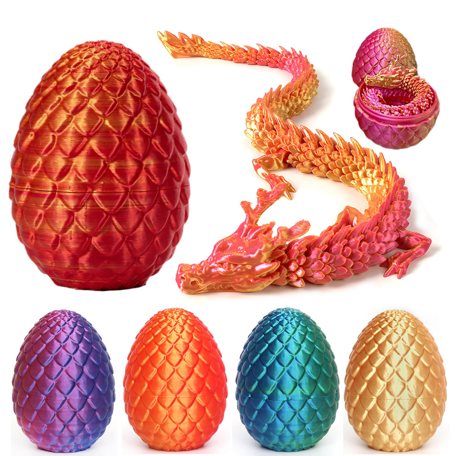 3D Printed Dragon in Egg - Flexible Articulated Crystal Dragon Fidget for Home and Office Executive Desks Décor