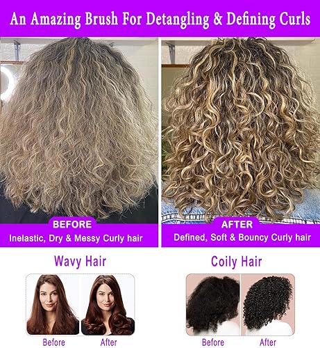 Miniatura 8 de KTKUDY Cepillo definidor y moldeador de rizos, 9 filas para separar y terminar cabello grueso, ondulado, rizado o enrollado (rosa)