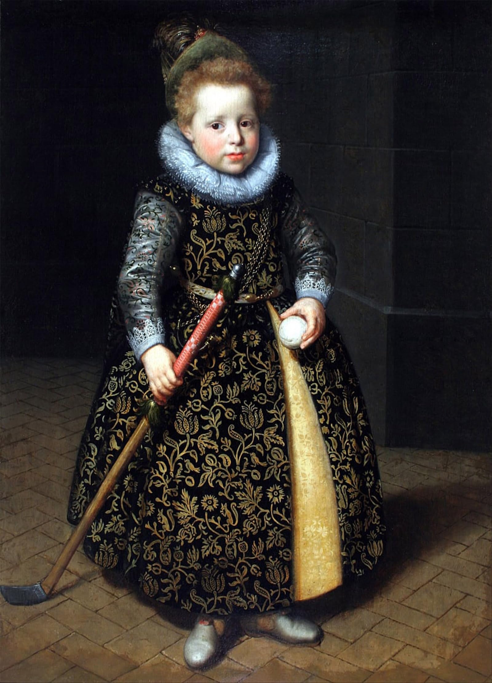 SERENDIPITP Aesthetic Poster Photo Wall Print Retro Picture Portrait of a Four-year Old Boy with a Club and Ball by Paulus Moreelse Modern Wall Artwork for Home Decor 60x90cm