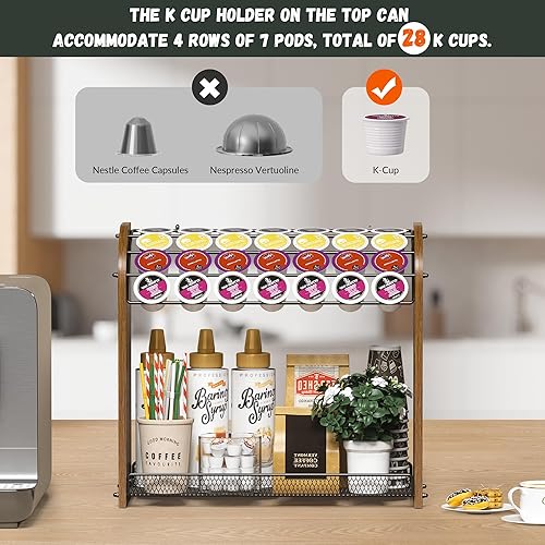 Vista 27 de Organizador de cápsulas de café K para accesorios de barra de café, soportes para tazas K para encimera, soporte de tazas K de gran capacidad, Bambú