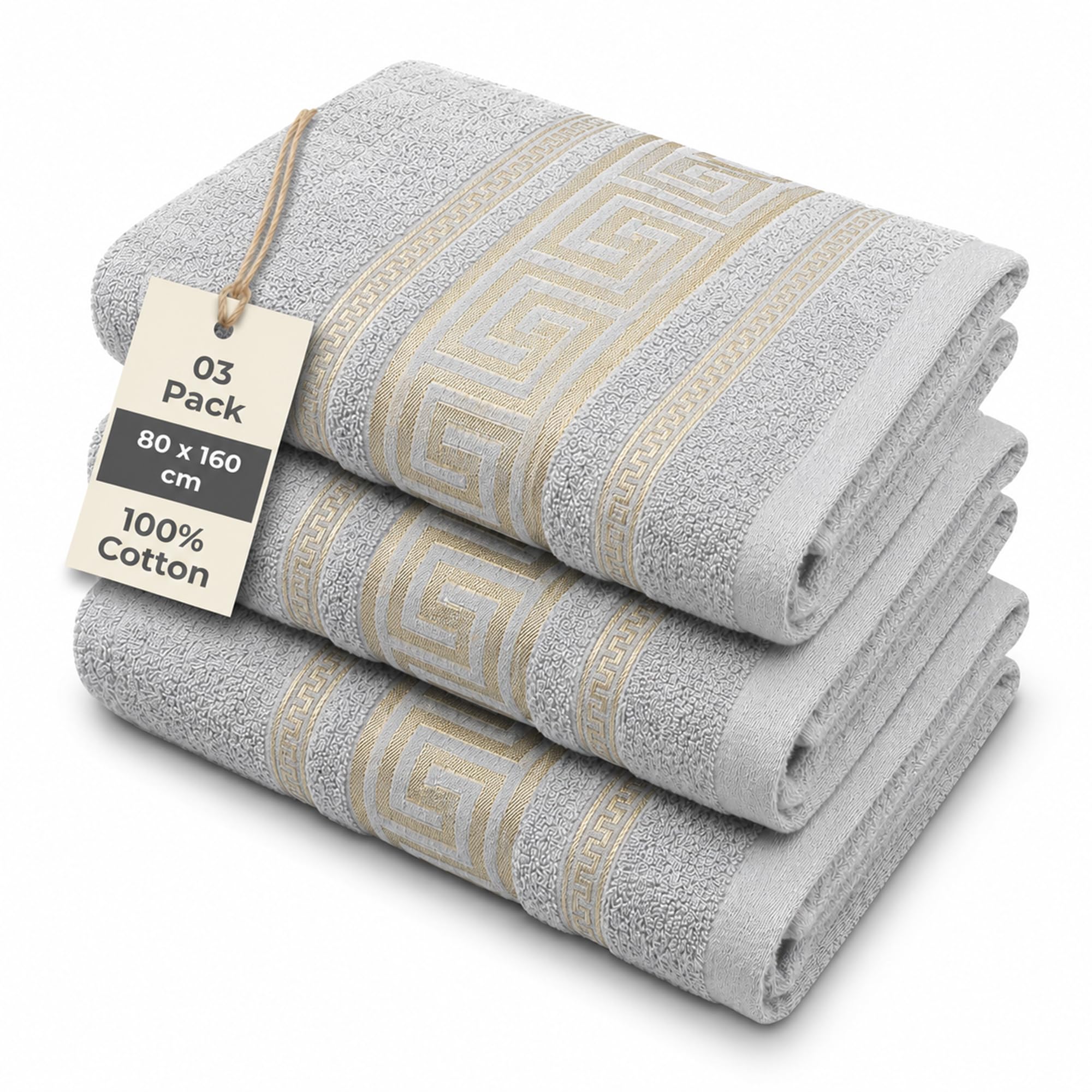 Set of 3 350GSM Hand Towel – Soft Absorbent Polyester Cotton Bathroom Towels 50cm x 100cm – Lightweight Quick Dry Towels for Bathroom Gym Salon Kitchen Guest Room and Daily Household Use - Light Grey