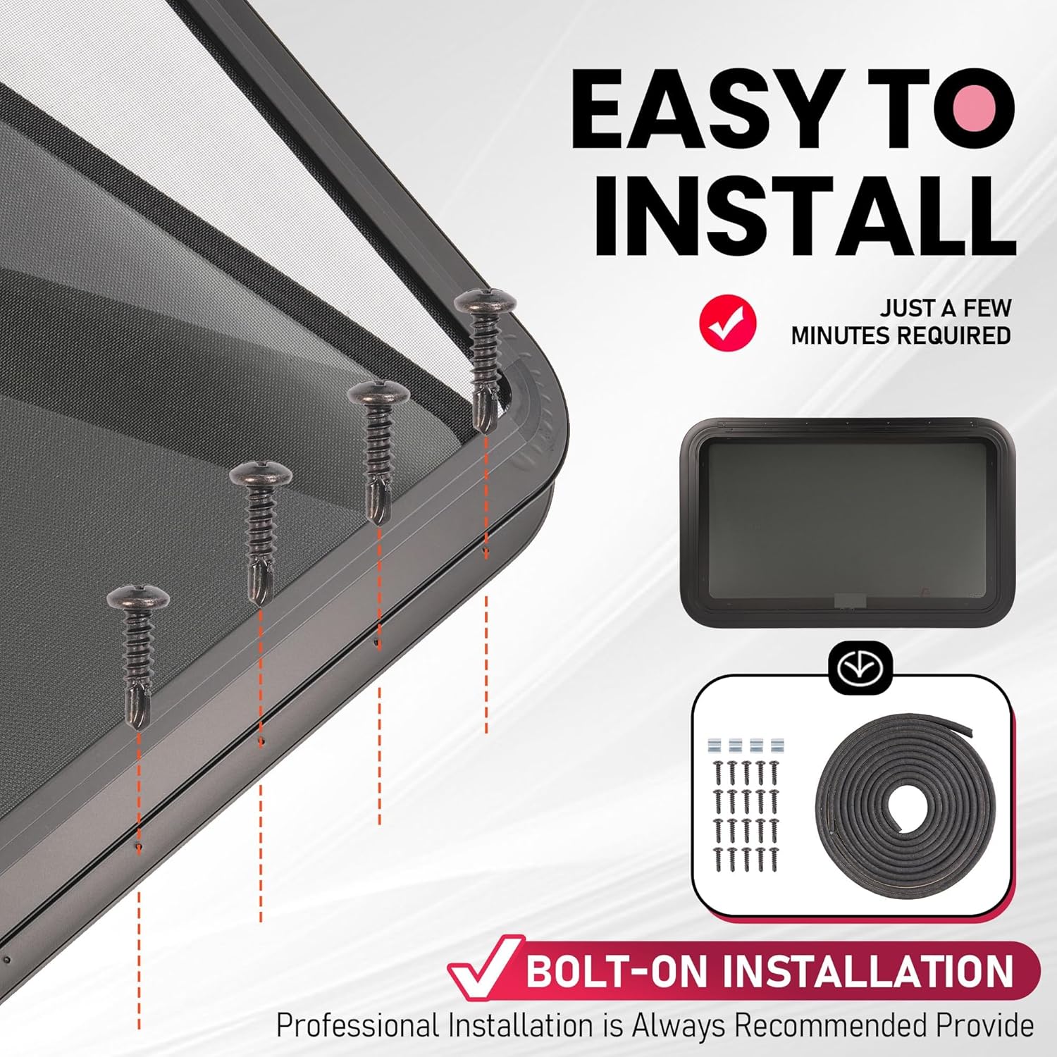 36" W x 22" H RV Exit Window Optional Trim Camper RV Push Side Emergency Window Replacement W/Trim Ring, Net Screen for Cargo Trailer Camper Van Truck