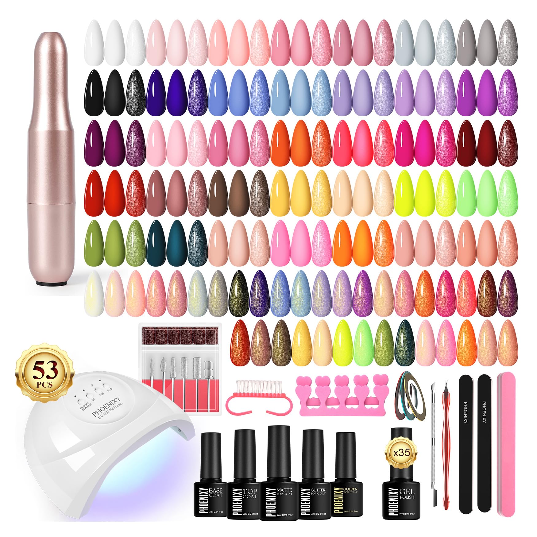Amazon.com: PHOENIXY 53 Pcs Gel Nail Polish Kit with U V Light