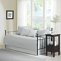 Madison Park Quebec Grey 6-Piece Reversible Daybed Cover Set - Double-Sided Quilting, Cotton Fill, Bedskirt, Shams & Pillow, 39x75 All-Season Bedding