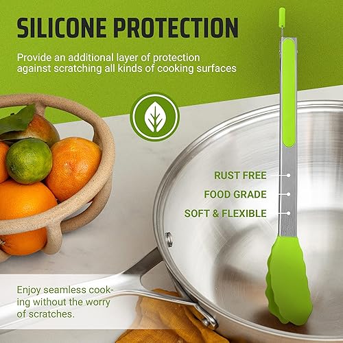 Miniatura 3 de Kaluns Pinzas de cocina para cocinar a la parrilla, juego de 4, pinzas para parrilla de barbacoa con punta de silicona, acero inoxidable resistente