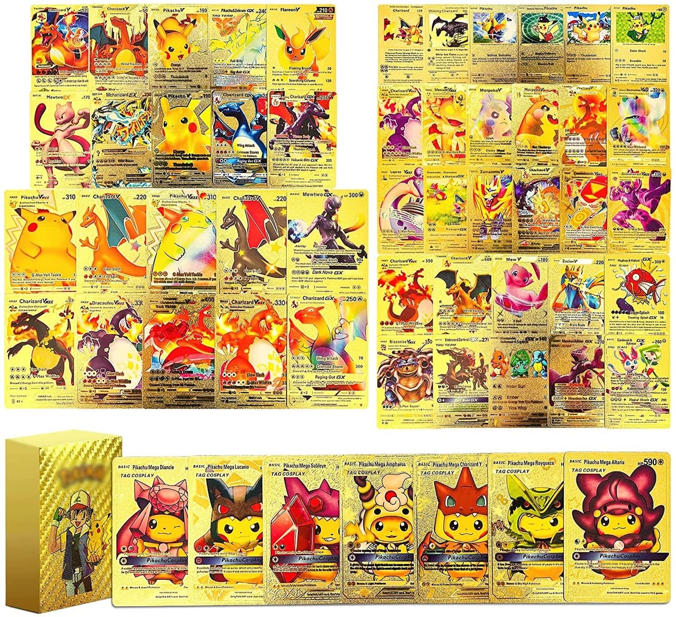 55 Pcs Pokemon Gold Foil Cards Tcg Deck Box Including | Desertcart Aruba