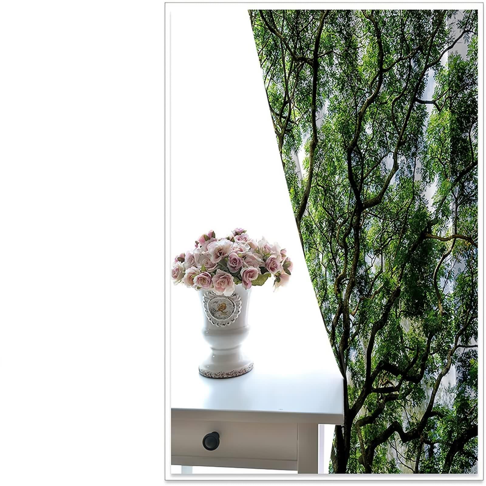 Rideau Cuisine Fenetre, Rideau Vert Anniversaire Polyester Paysages D'Arbres 107L x 160H CM Lot de 2