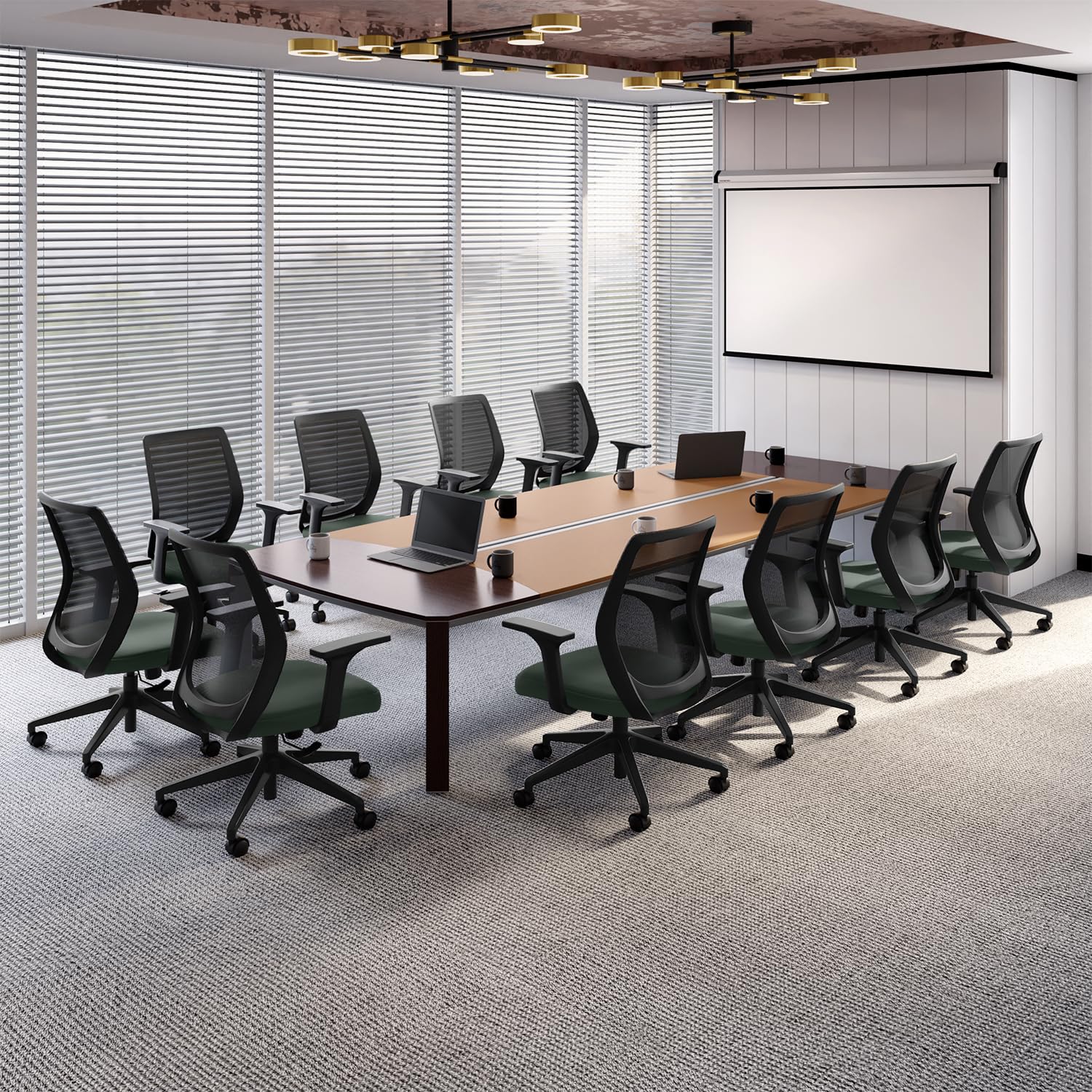 Interio by Godrej Curv Premium Mesh Wide Back Ergonomic Chair | Work from Home/Study Chair, 1 Year Warranty, Height Adjustable | Heavy Duty PP Base | DIY Installation, Set of 10, Earthstone