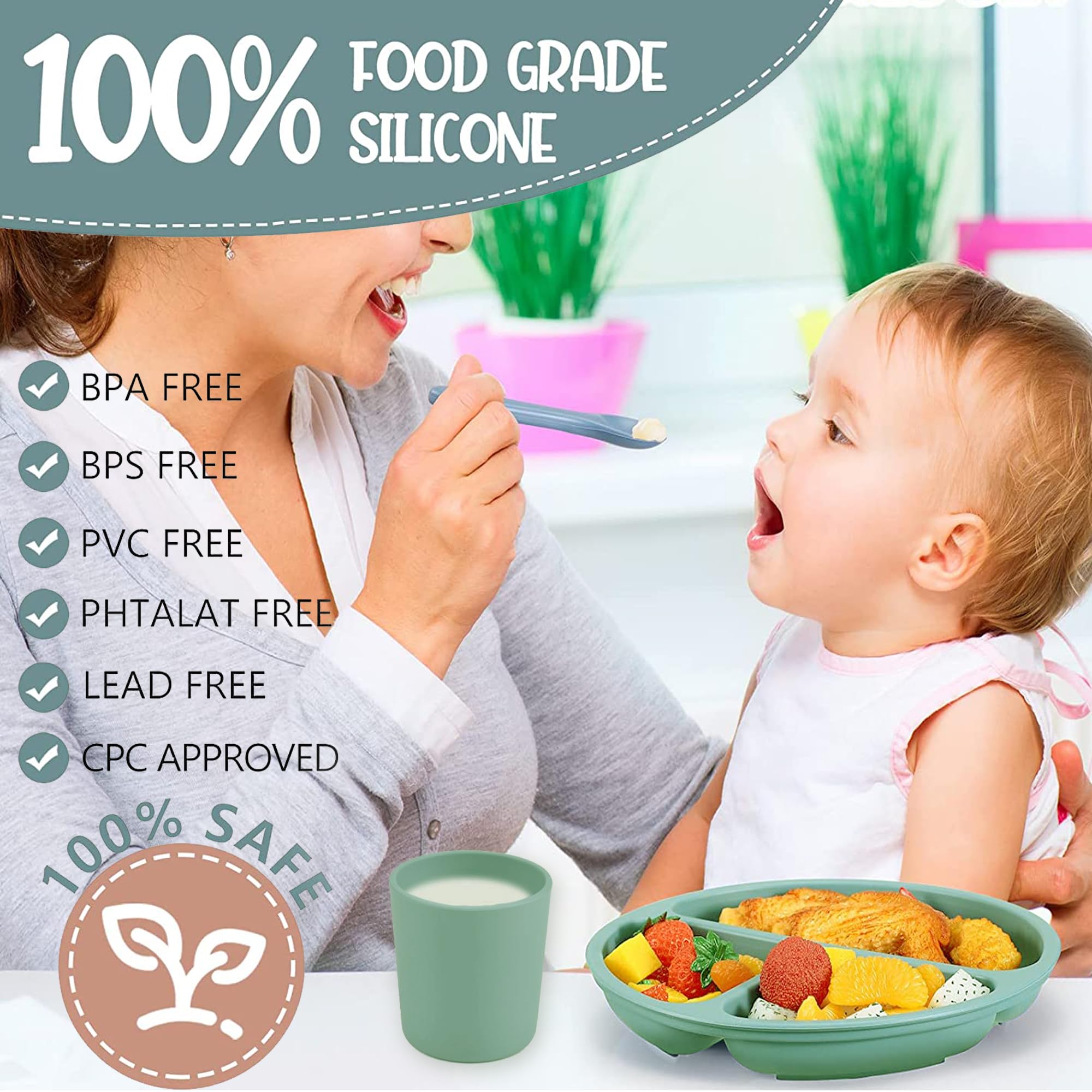 Baby Feeding Set, 8 Pack Baby Led Weaning Supplies, Suction Bowl Divided Plate - Image 4