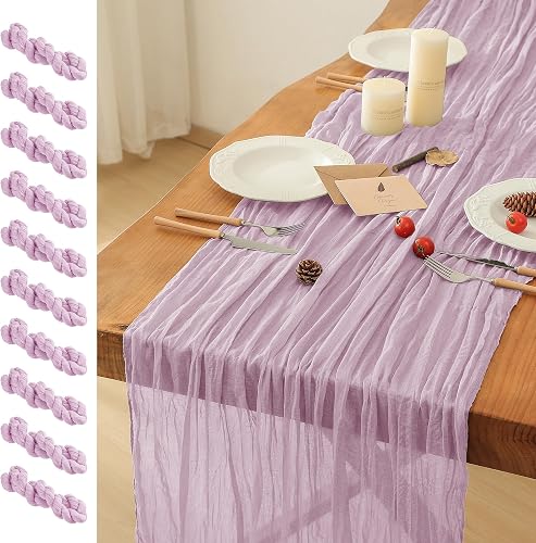 Leetaltree 10 Pack Lilac Cheesecloth Table Runner, 35x120 Inch Boho Rustic Chees