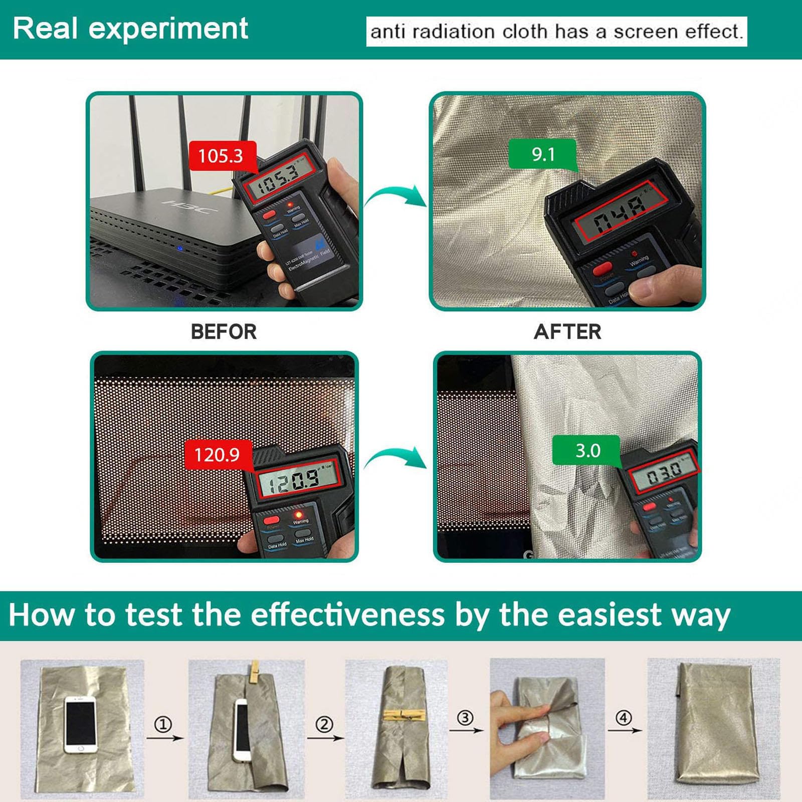 Tessuto di Protezione EMF, EMI, Protezione RF e RFID Tessuto in Rame Nichelato EMP Isolamento dalle Radiazioni WiFi Rame Protezione della Gabbia di Faraday Recinzione,silver-9m
