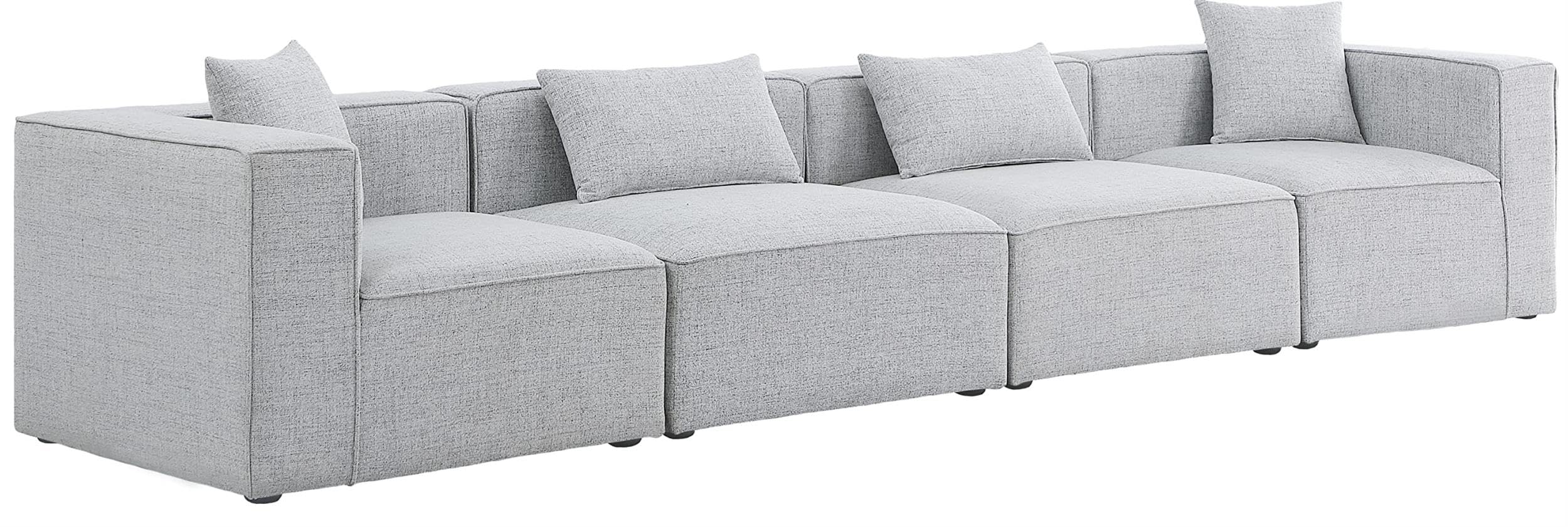 Meridian Furniture 630Grey-S144B Cube Collection Modern Contemporary Linen Textured Fabric Upholstered Modular Sofa Grey 144 W x 36