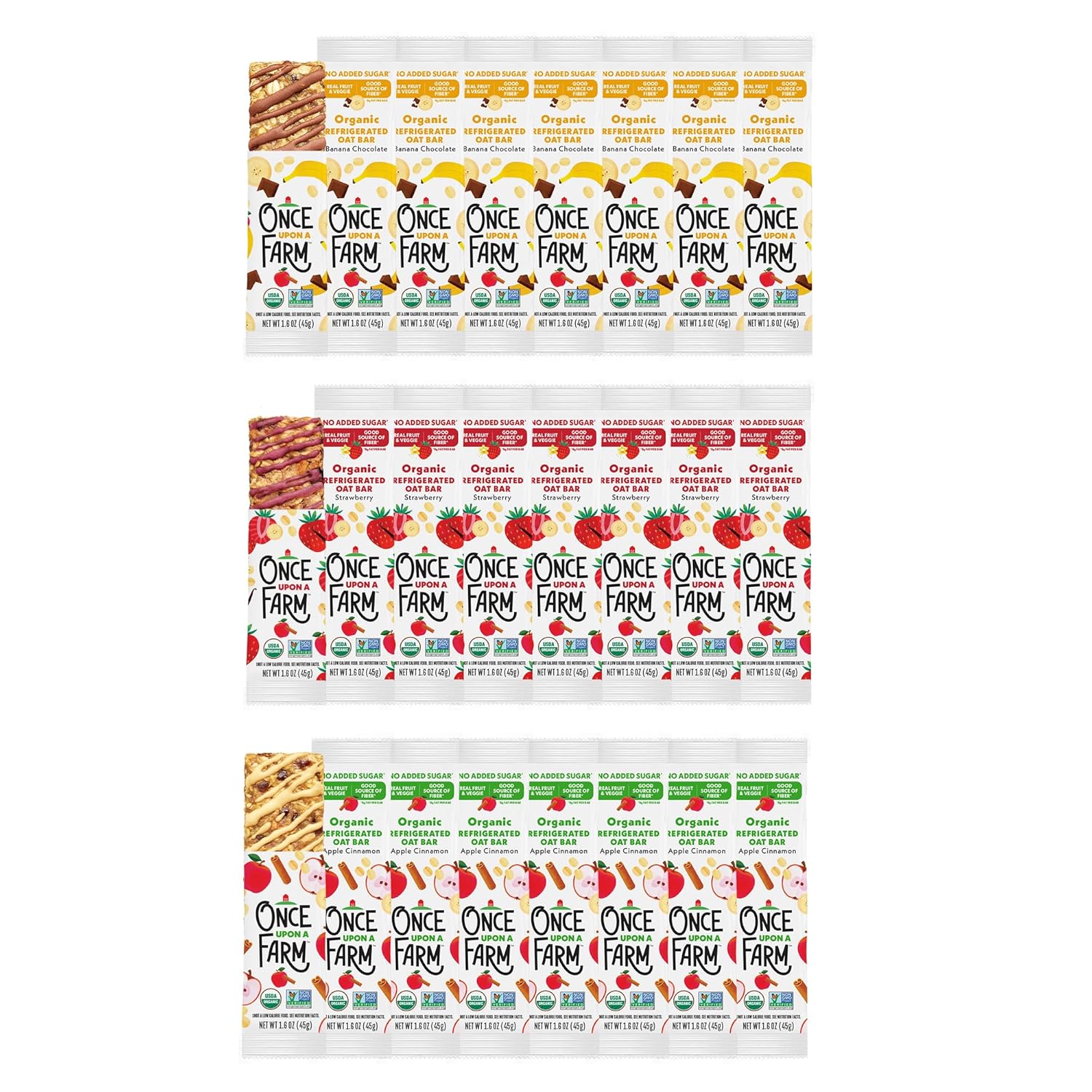Once Upon a Farm | Refrigerated Oat Bar | Apple Cinnamon, Banana Chocolate, Strawberry | No Added Sugar | Real Fruit and Veggie | Variety Pack of 24