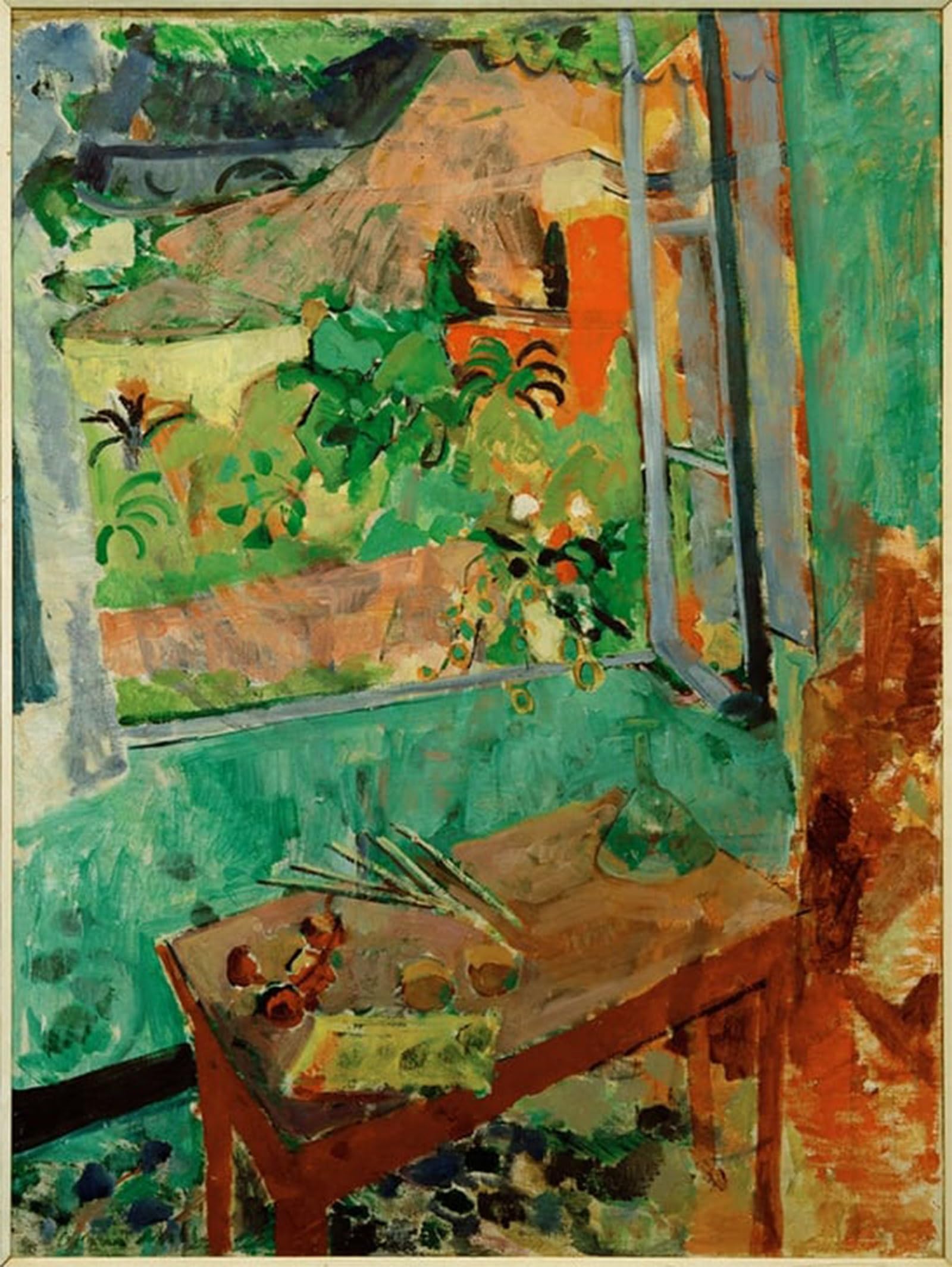 HRJUBWREE Famous Paintings Pictures Artwork Picture Studio with Window View on House and Bridge Levanto by Oskar Moll Photo Wall Print for Office Decor 60x90cm