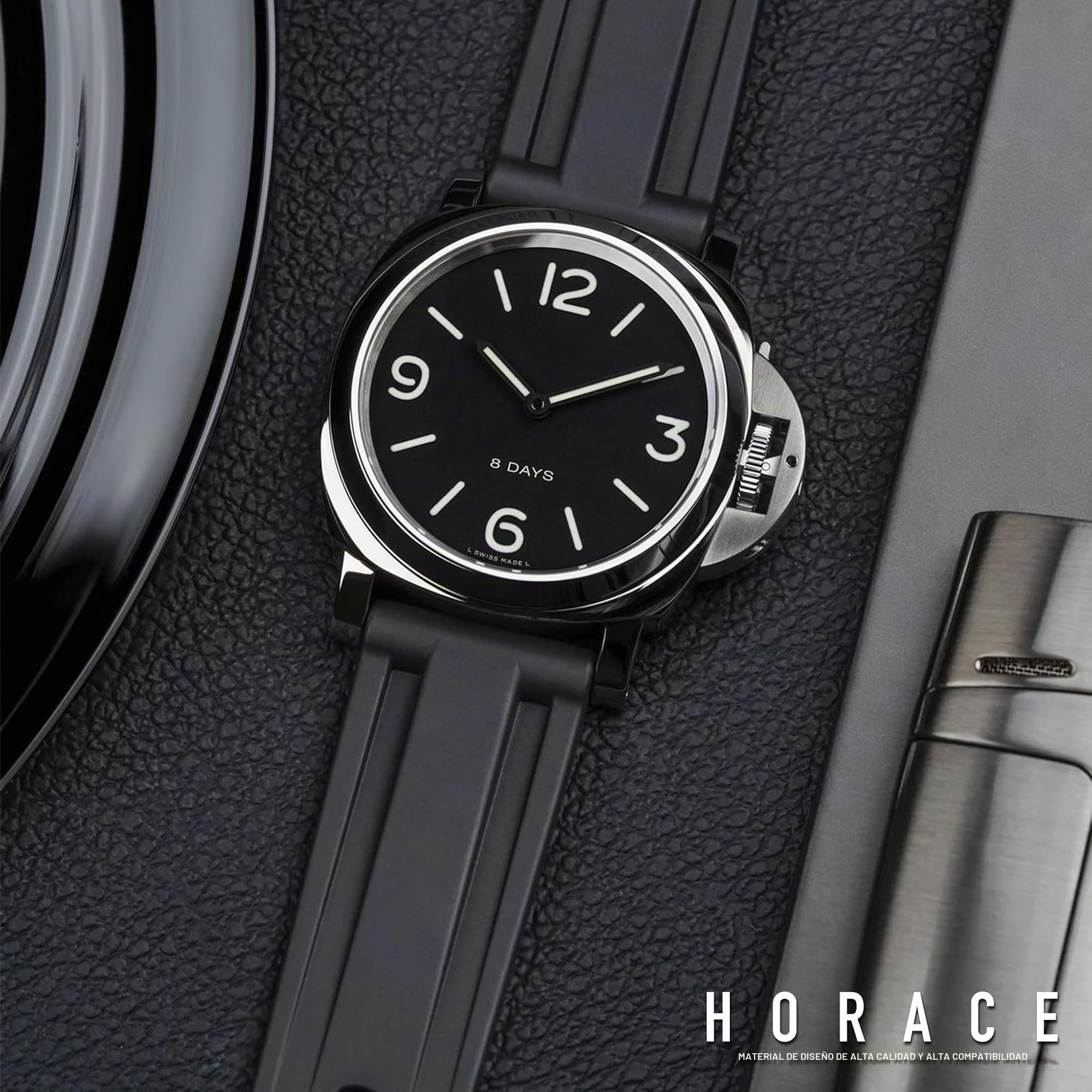 HORACE Correa de Reloj 24 mm de Caucho FKM Premium – Suave, Impermeable y Duradera – Compatible con Panerai Luminor, Submersible y Radiomir