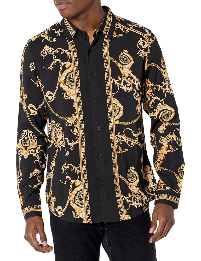 Amazon.com: GUESS Men's Long Sleeve Eco Rayon Shirt, Gold