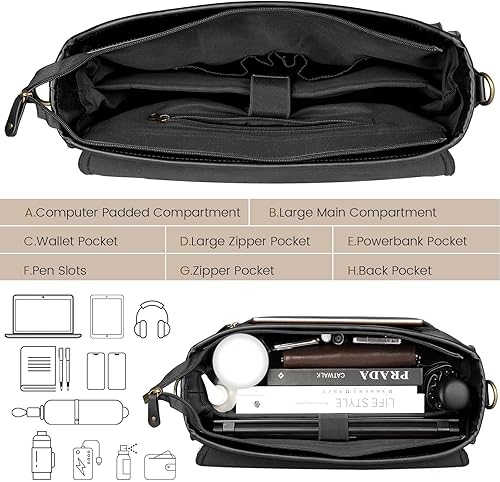 Miniatura 5 de Bolsa de mensajero para hombre de 15.6 pulgadas, impermeable, de piel sintética, maletín para laptop, bolsa grande para computadora portátil, bolsa