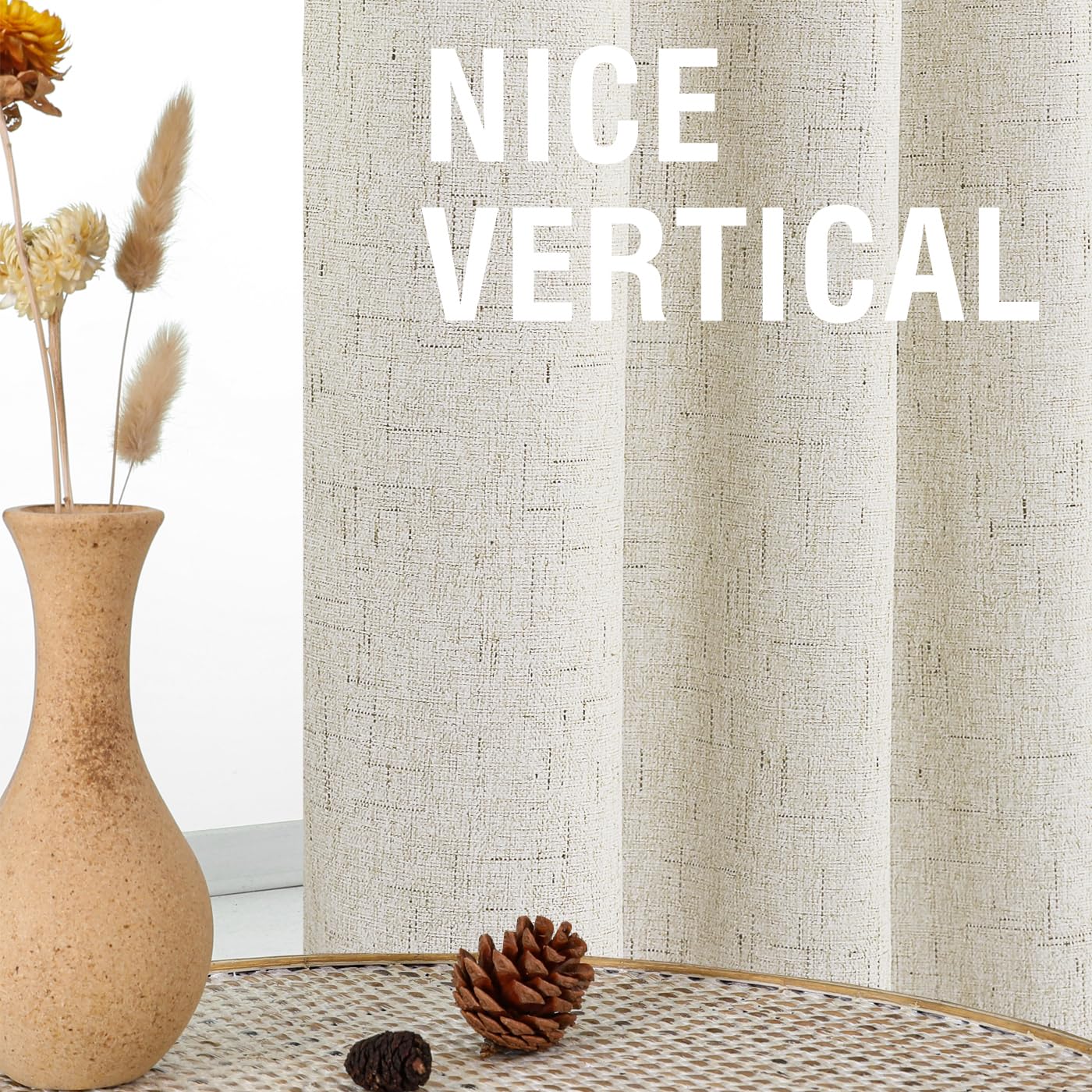 H.VERSAILTEX Linen Texture 84 Inches Curtains for Bedroom 100% Blackout Thermal Insulated Antique White Curtains Back Tab/Rod Pocket Darkening Curtains for Living Room Nursery 52x84 Inch (2 Panels)