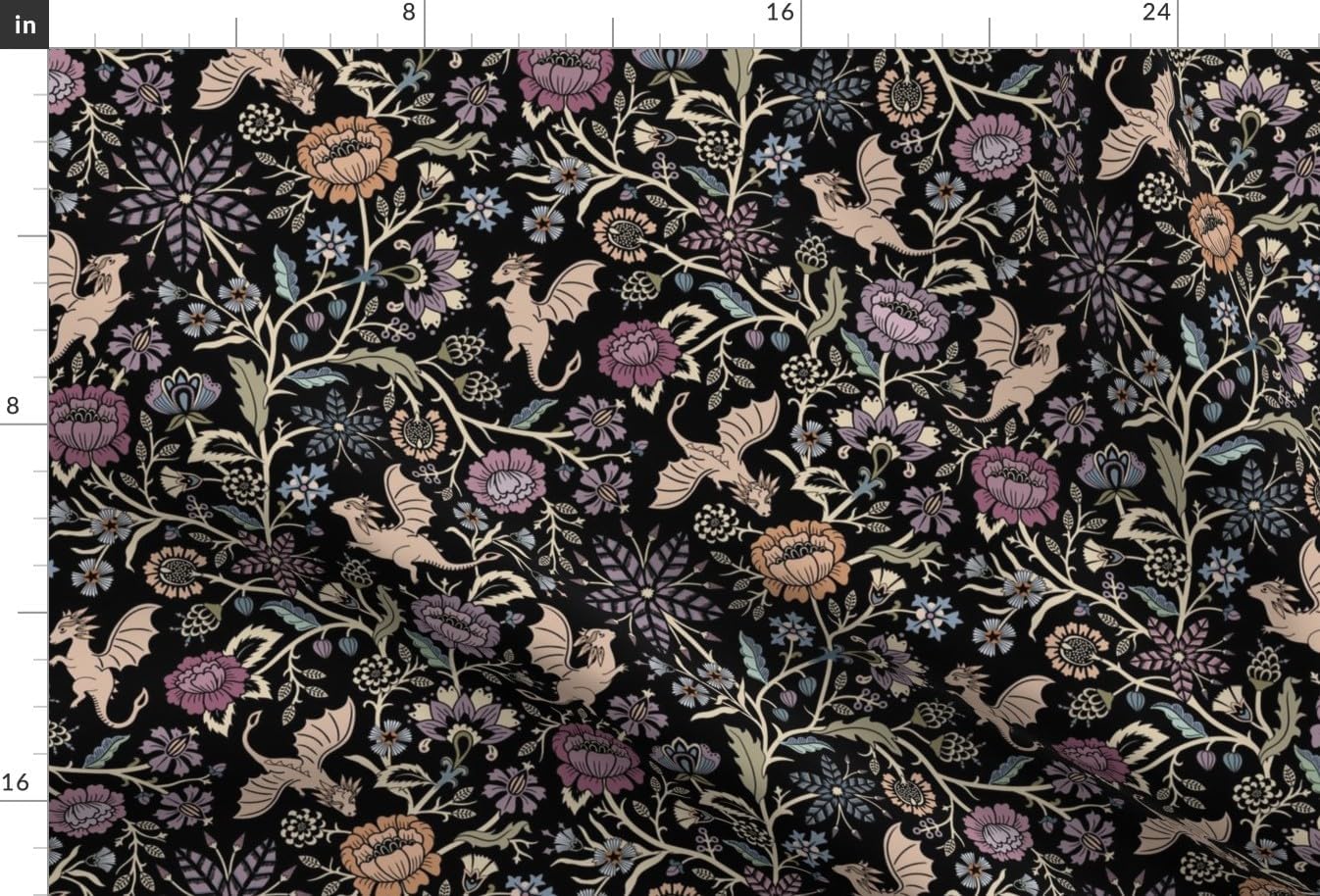 Spoonflower Fabric - Fantasy Floral Fairy Tale Gothic Black Purple Traditional Floral Printed on Minky Fabric by the Yard - Sewing Baby Blankets Quilt Backing Plush