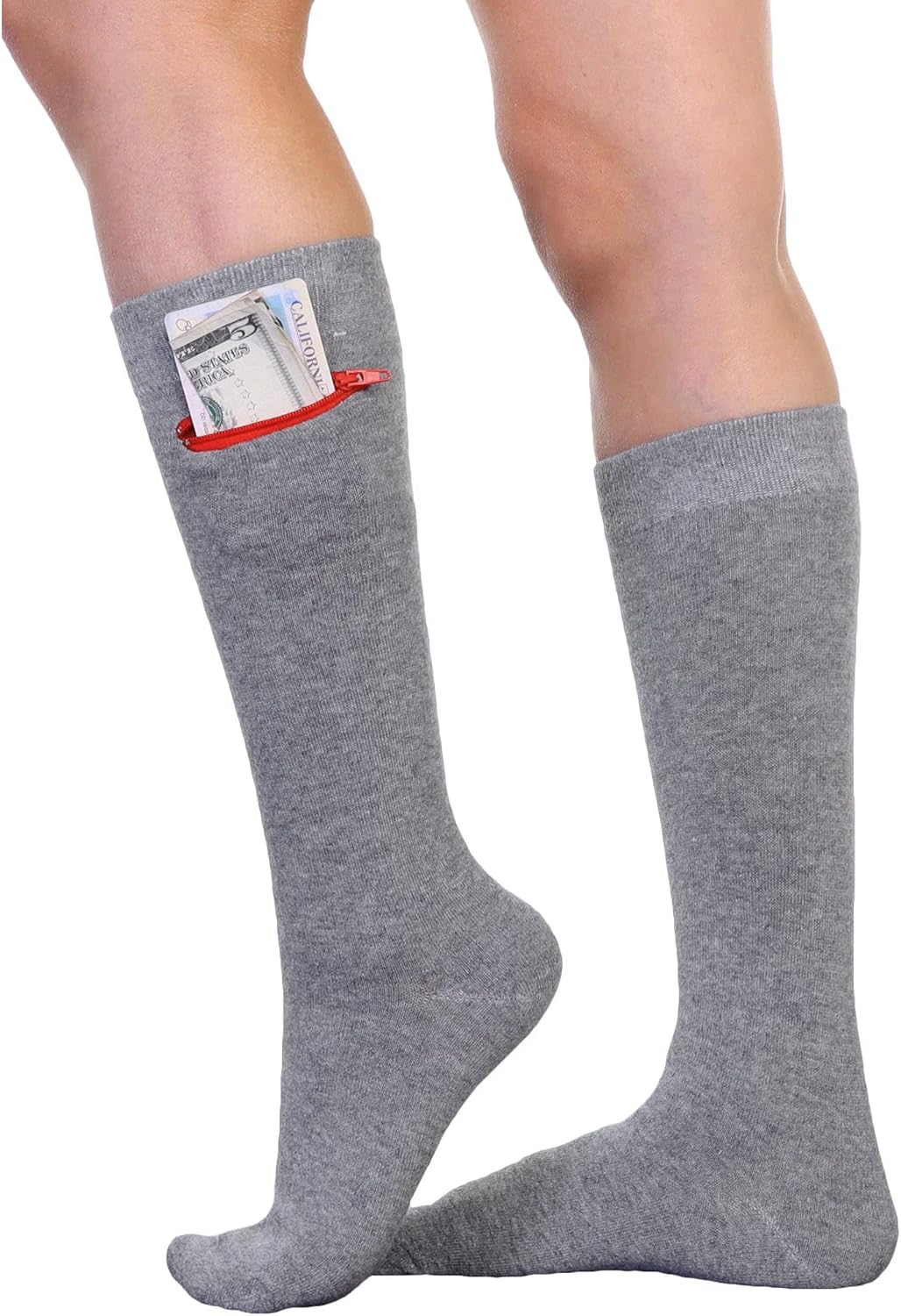 Pocket Socks Moisture Wicking Crew Socks - Anti Pickpocket Dress Socks for Women and Men w/Hidden Pocket