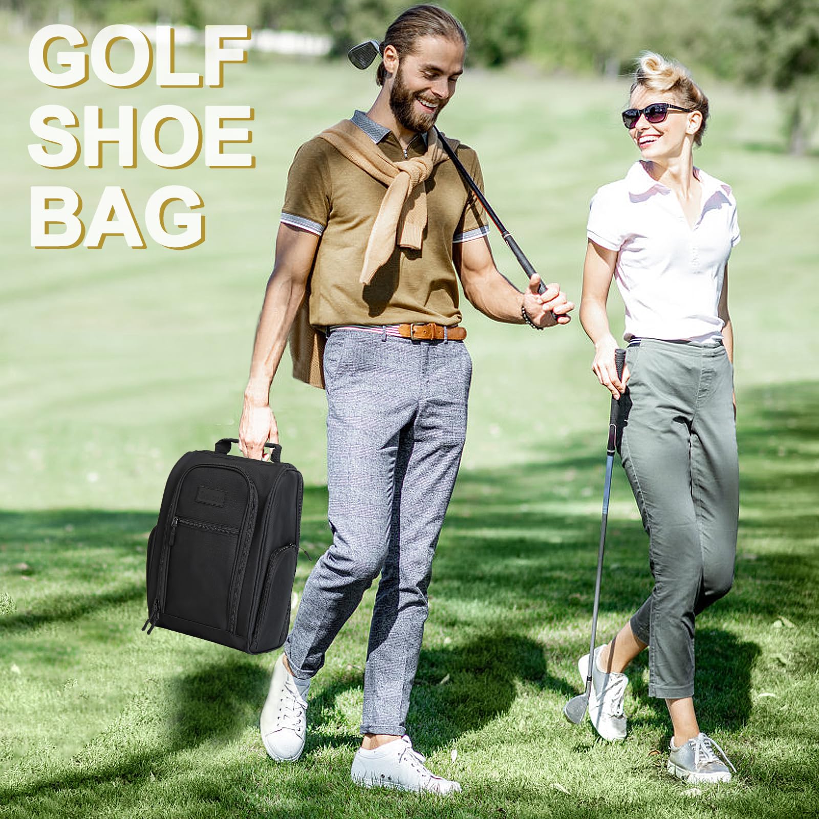 Goloni Golf-Schuhtasche für Damen und Herren, gepolsterte Reise-Schuhtasche mit seitlichen Zubehörtaschen, Sportschuhträger für Golfschuhe, Socken, Tees und Bälle, langlebiges und leichtes Design