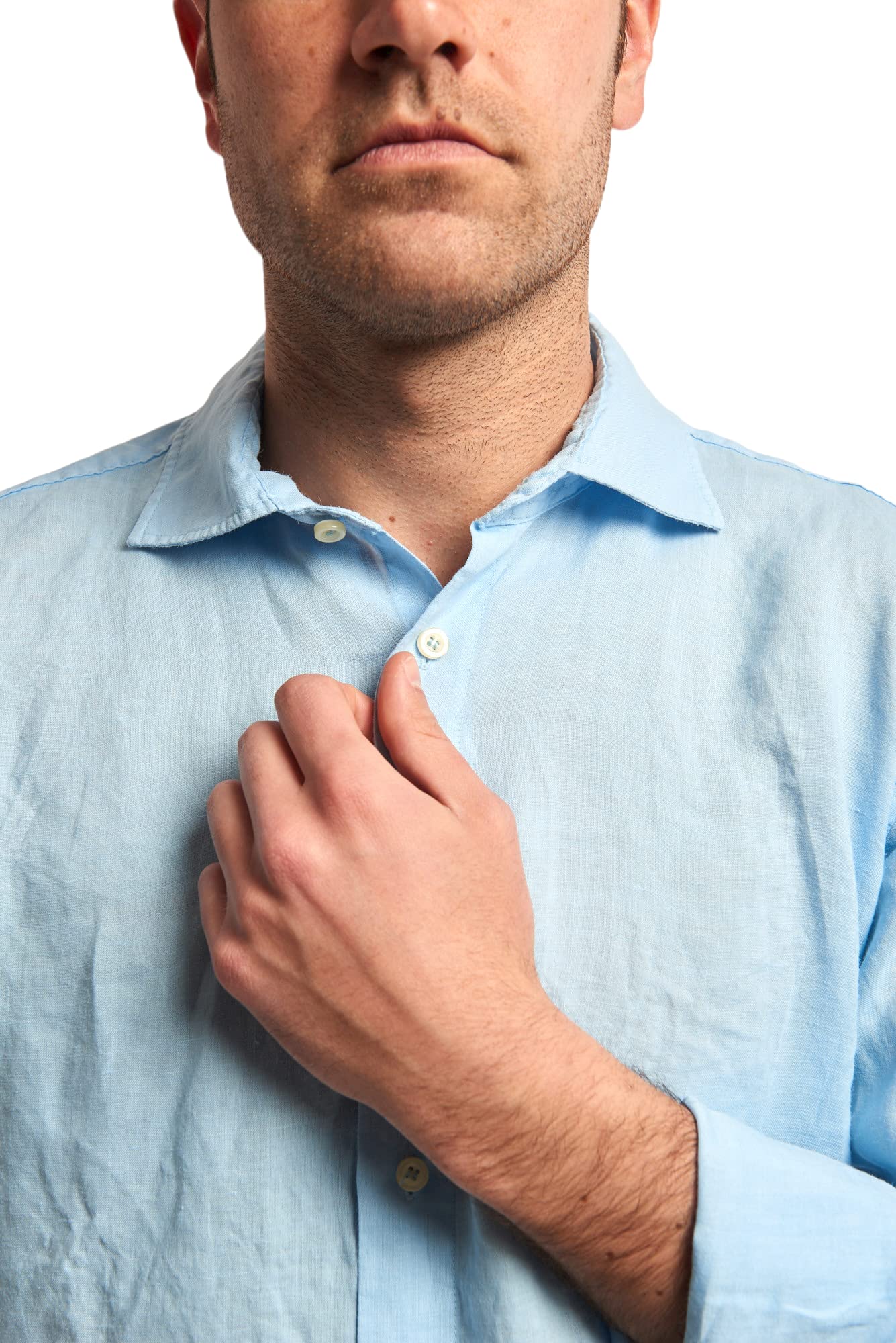 Camicia di Puro Lino Uomo, Collo Classico, Manica Lunga, Abbigliamento Uomo, Stagione Estiva, Bianco, Celeste, Avio, Beige, Blu, Verde dalla S alla XXXL