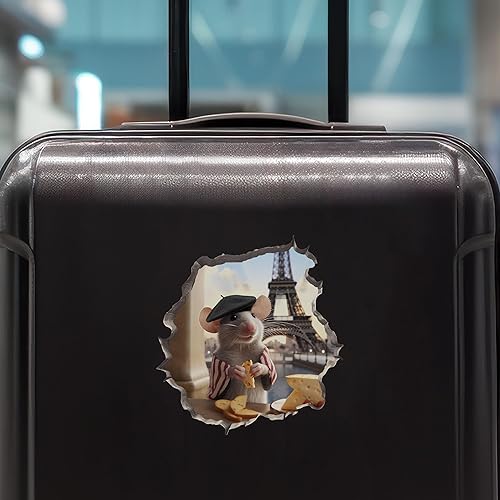 Miniatura 8 de Calcomanía de pared 3D con agujero de ratón de la torre Eiffel francesa