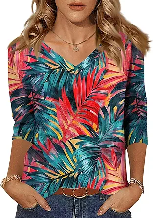 HTHLVMD Womens 3/4 Length Sleeve Tunic Tops Summer Fall Outfits 2025 Three Quarter Sleeve Casual V Neck T Shirts for Women