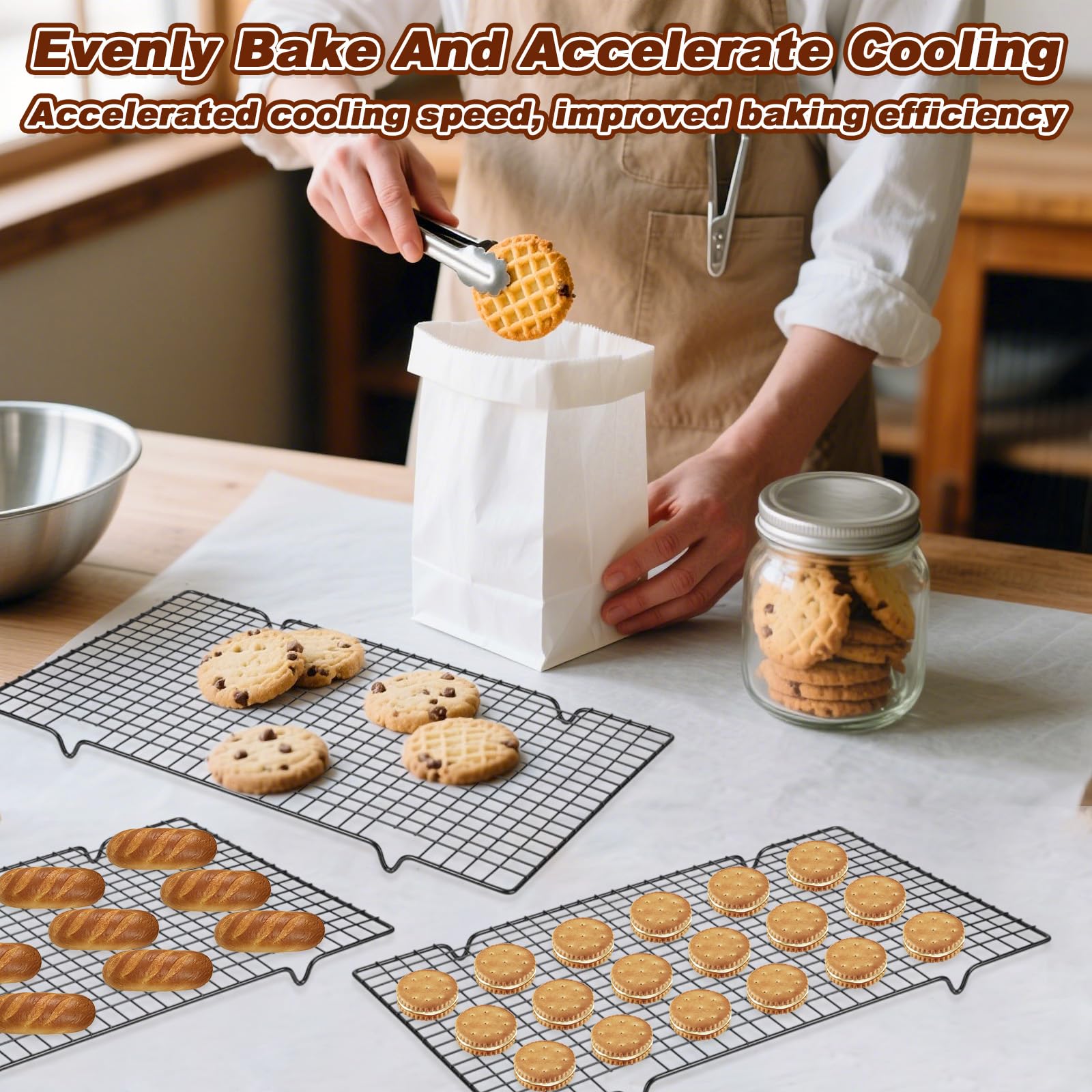 Grille de Refroidissement Pâtisserie 40x25cm Acier Inox Antiadhésive Rectangulaire pour Cuisson Séchage