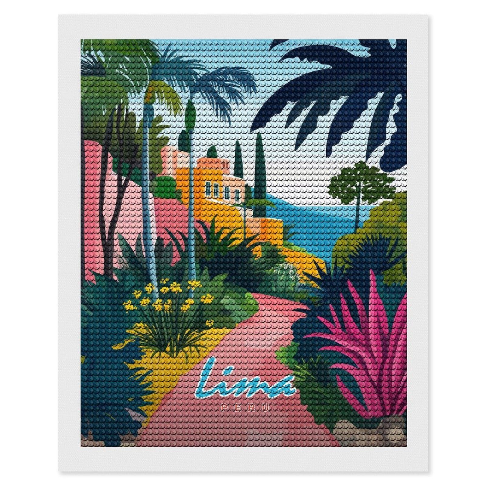Junmoney Lima, Peru Travel (2) DIY Diamond Art Canvas Kit 16"x20", for Teens, Aesthetic Room Decor, Farmhouse Decor, Canvas Picture, Birthday Gift