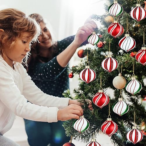 Miniatura 3 de Hungdao Juego de 12 adornos navideños de caramelo de menta, bolas de bastón de caramelo de Navidad, adornos de bastón de caramelo de Navidad, bolas