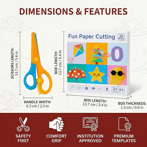 ciseaux de sécurité pour enfants 30 feuilles de papier, Kit d'activités de découpe de papier amusant, Pour la maternelle, la crèche, la crèche, le bricolage, les jouets éducatifs(A) - 5