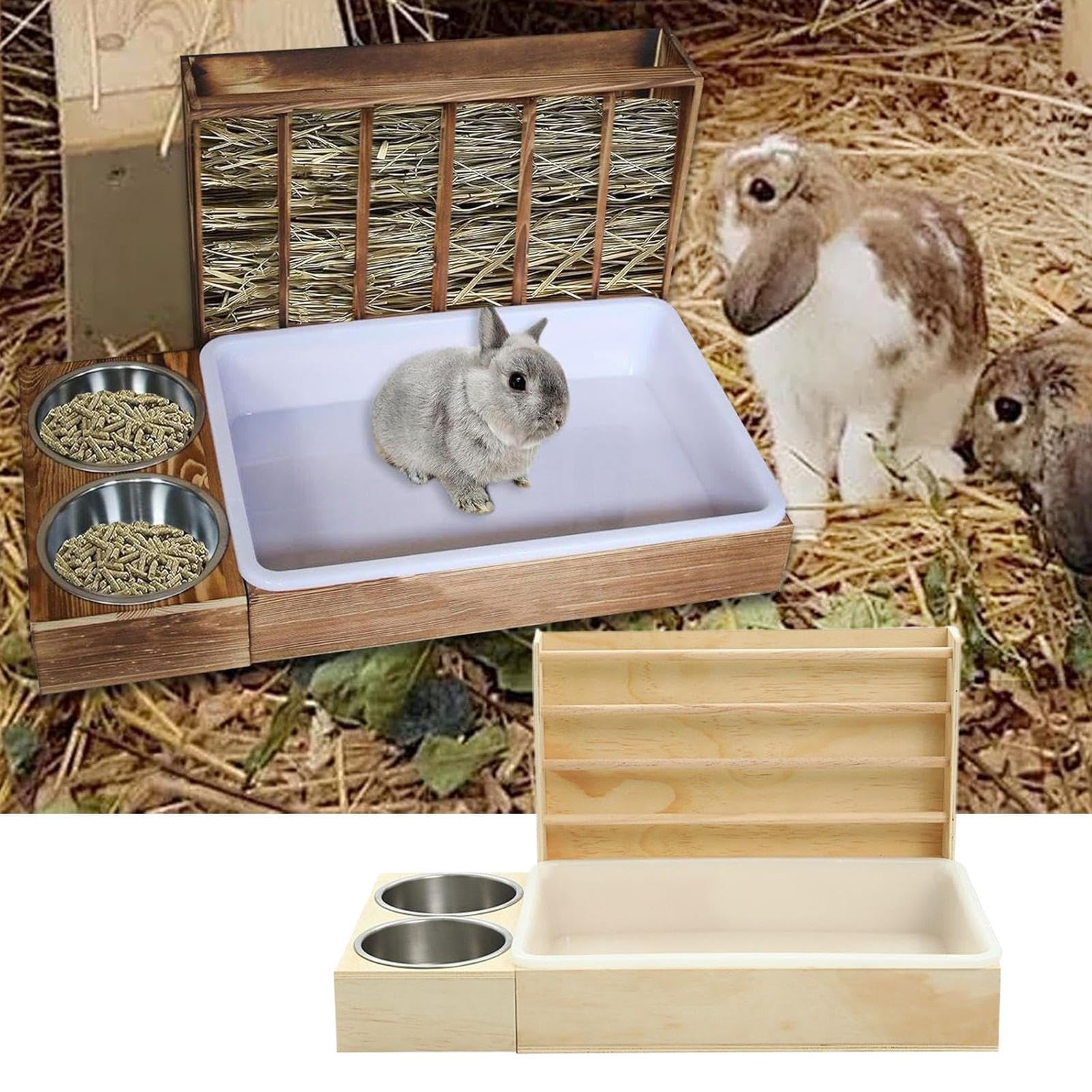 de Heno De Madera con De Y Cuencos | Portahenos Dispensador Antiderroche Multifuncion Para Jaulas De Roedores Y Mascotas Pequeñas