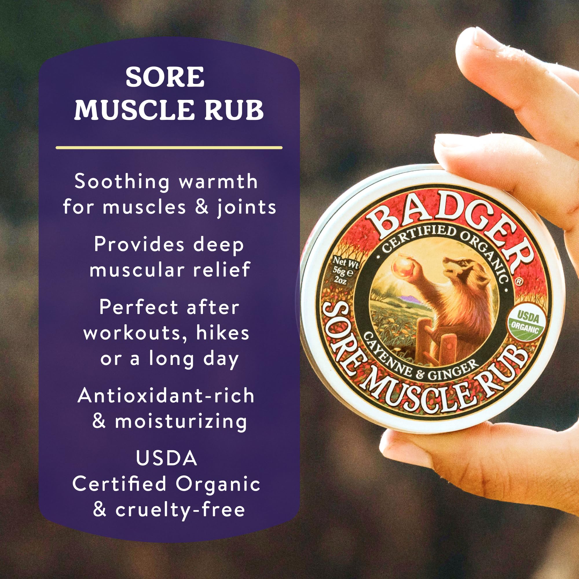 Badger Sore Muscle Rub Balm, Warming, USDA Certified, GMO Free, 2 oz — Amazon image 2