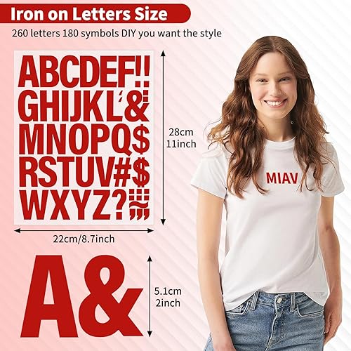 Miniatura 2 de 10 hojas de 440 letras para planchar para ropa, letras de transferencia de calor de 2 pulgadas, letras rojas de vinilo para planchar con letras de