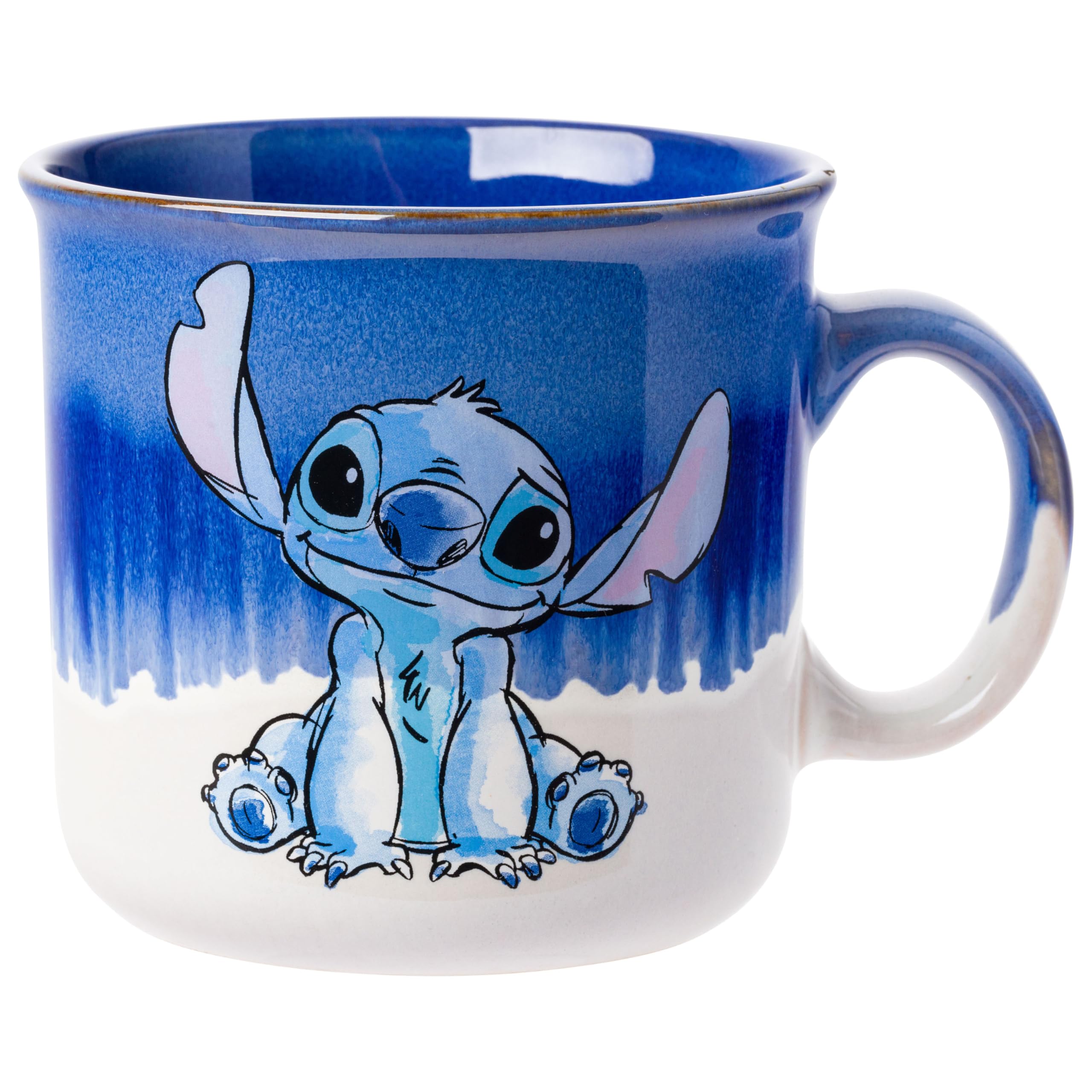 Silver Buffalo Lilo and Stitch Ohana Sketch Reactive Glaze Ceramic Camper Mug, 20 Ounces