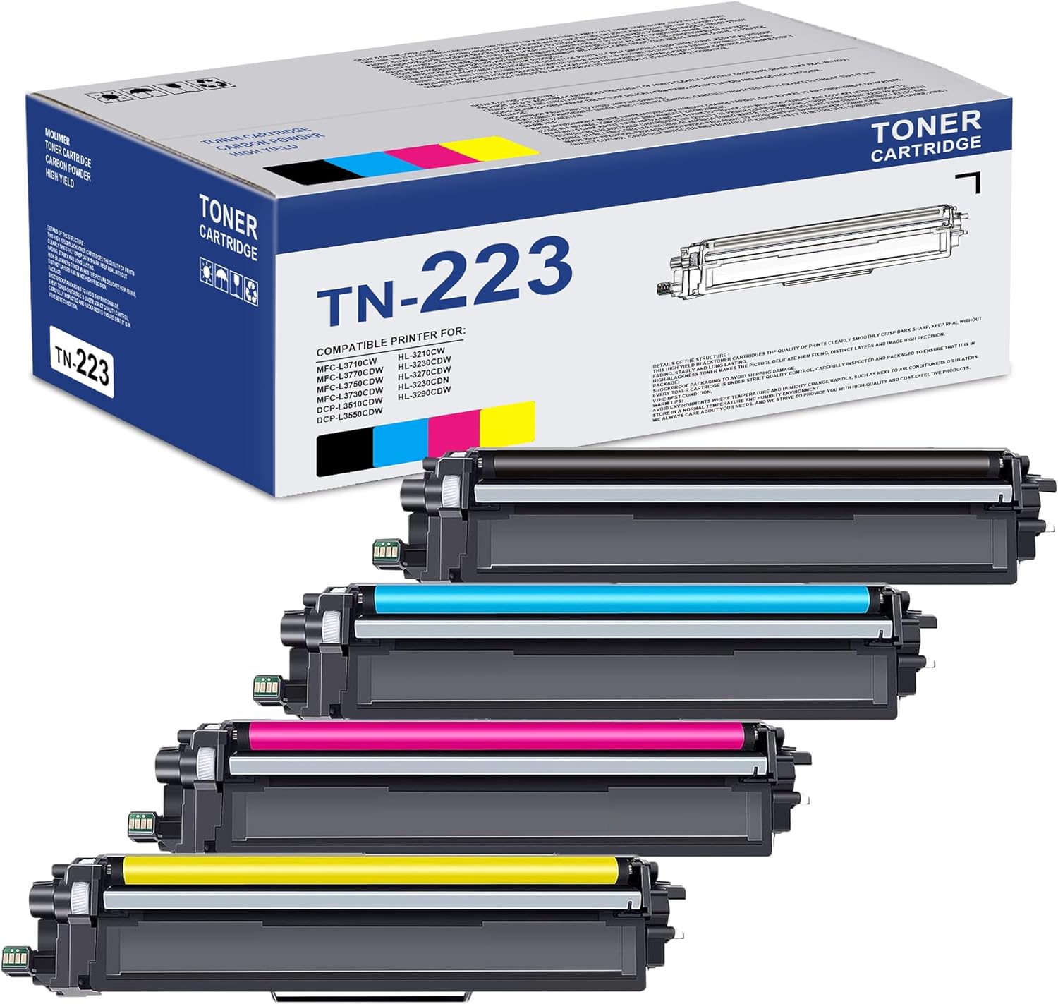 4 Pack TN-223 TN223 TN227 TN-227BK/C/M/Y Toner Replacement for Brother TN-223BK/C/M/Y Toner Cartridge for TN223BK, TN223C, TN223M, TN223Y Toner Cartridge Set, TN2234PK