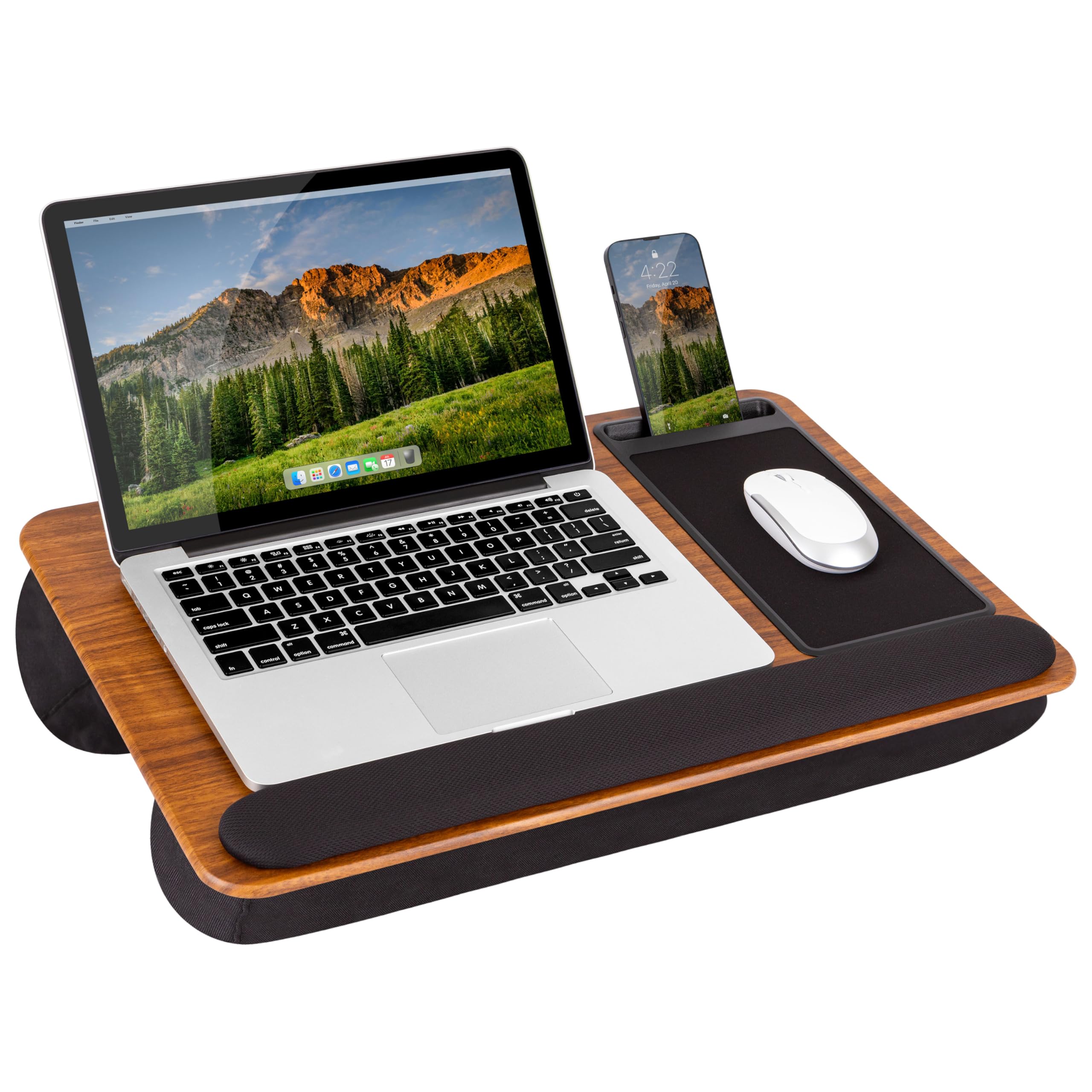 LAPGEAR Home Office Pro Lap Desk with Wrist Rest, Mouse Pad, and Phone Holder - Espresso Woodgrain - Fits up to 15.6 Inch Laptops - Style No. 91612