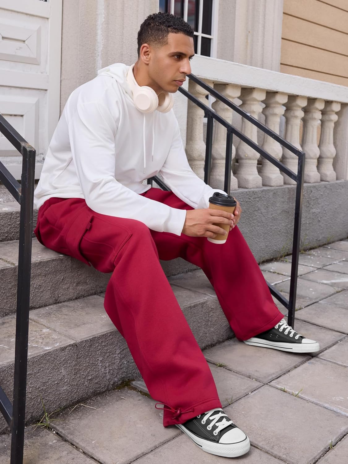 Men's Heavyweight Fleece Cargo Sweatpants Loose Fit Thick Wide Leg Sweats with Pockets - Image 5