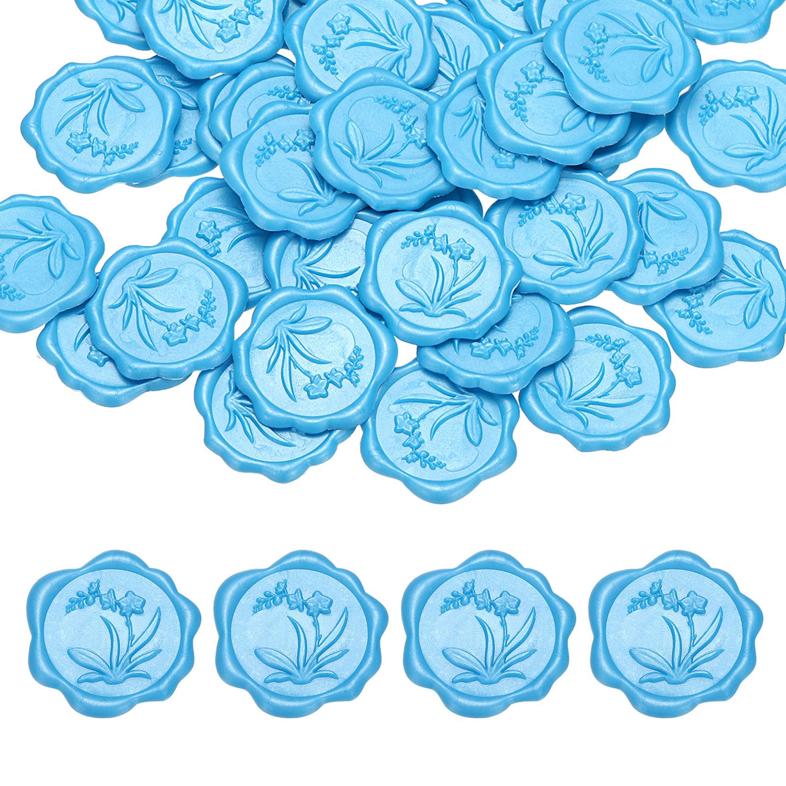 PATIKIL Wax Seal Stickers, 50 Pcs Envelope Seal Stickers, Self-Adhesive Wax Stamp Wedding Invitation Accessories for Wedding Party Birthday Gift Wrapping Anniversary, Sea Blue