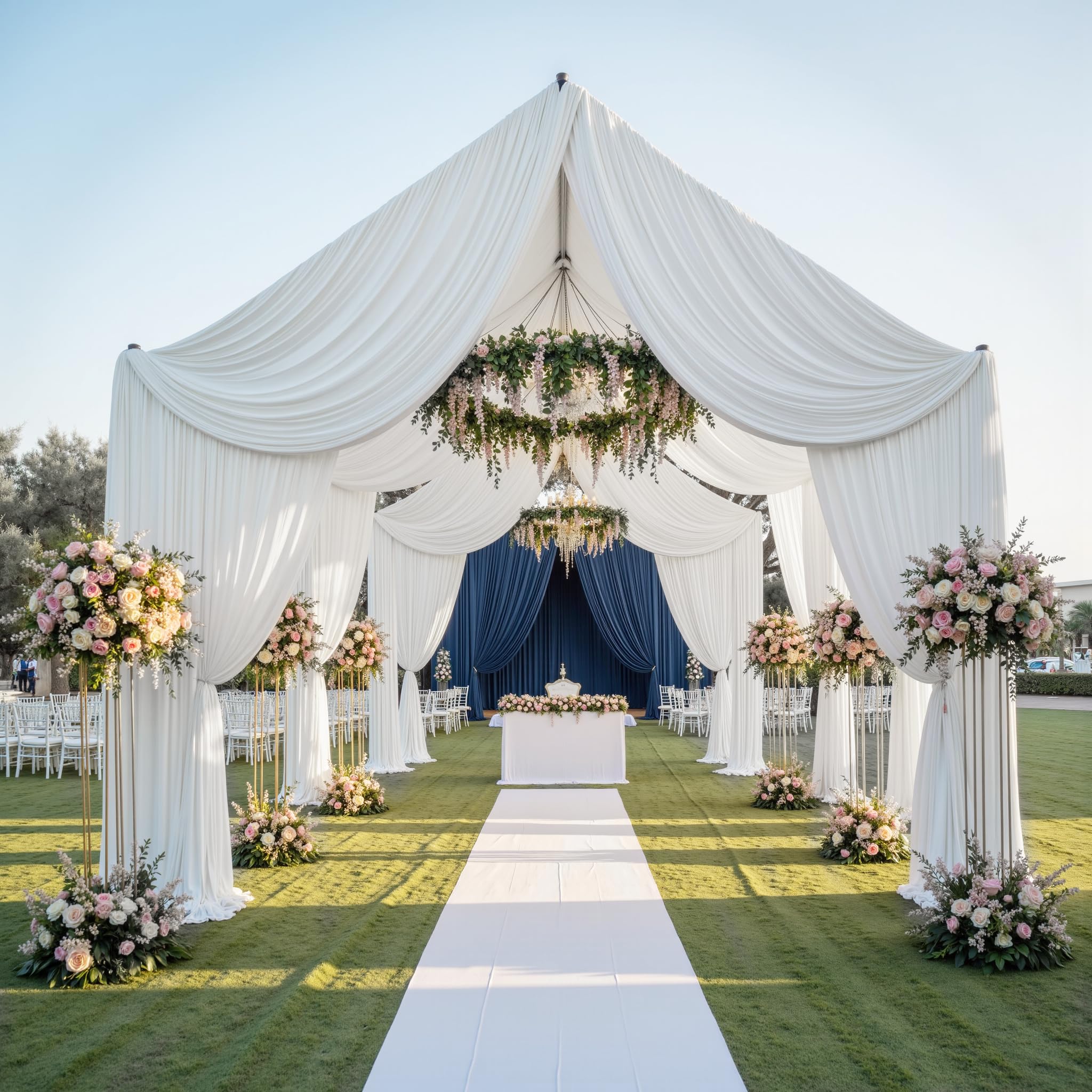 6 panels 5ft(w) x 20ft(h) white ceiling drapes for wedding parties – 20 ft extra long thick polyester wrinkle-free drapery tent decor decorations for birthday party ceremony stage swag