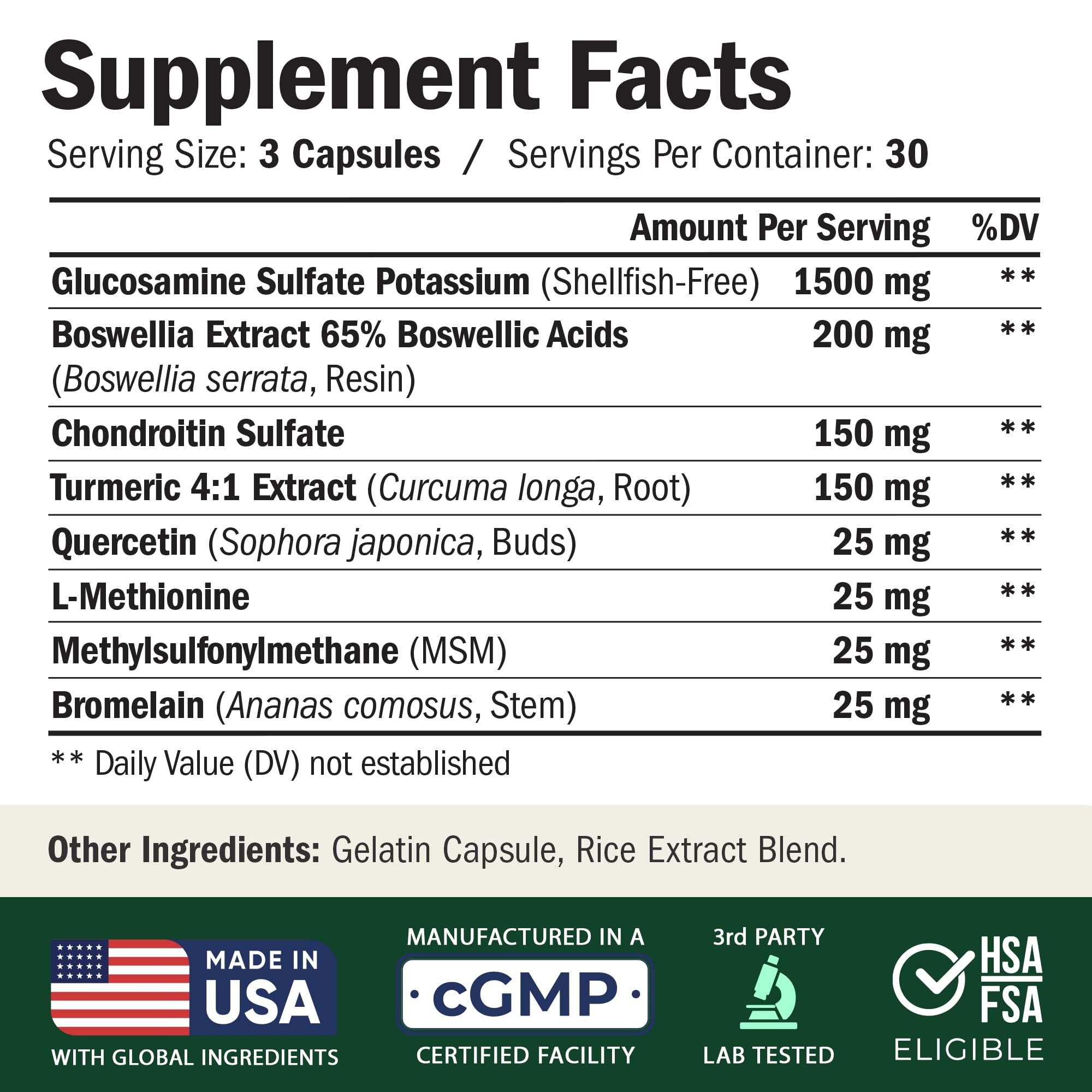 Vimerson Health - Glucosamina condroitina cúrcuma Msm boswellia – Suplemento para el alivio del dolor de articulaciones – Las mejores pastillas antiinflamatorias y antioxidantes para tu espalda, rodillas, manos y más – Natural y sin OGM