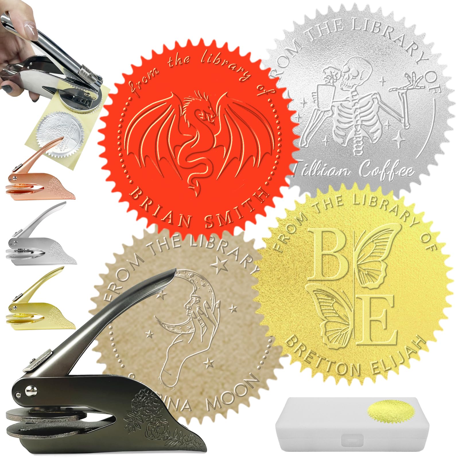 Custom Personalised Library Book Embosser - Personal Stamp with Name Text Logo from The Library of Embosser