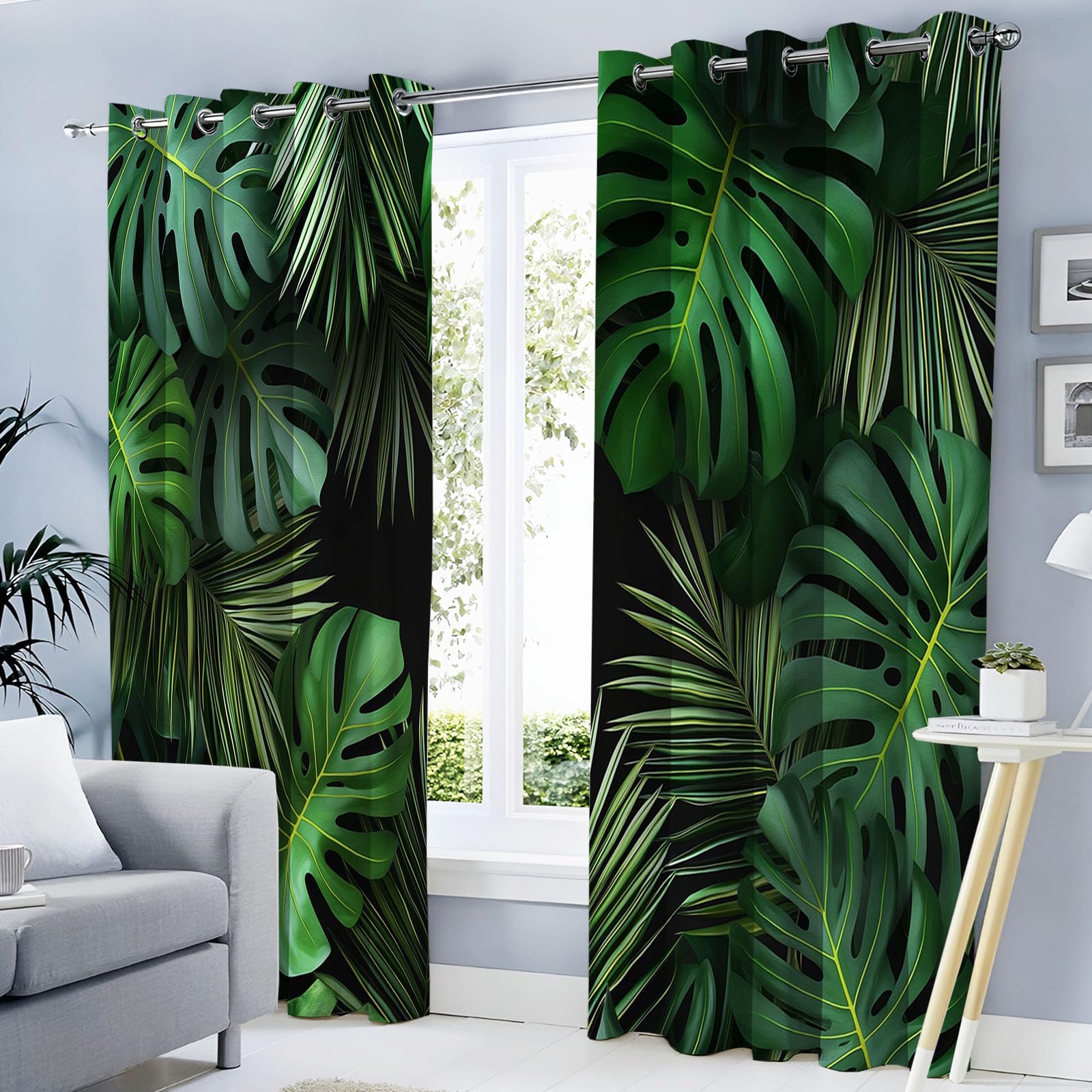 Rideaux occultants jungle 140x225 cm avec oeillets pour chambre et salon