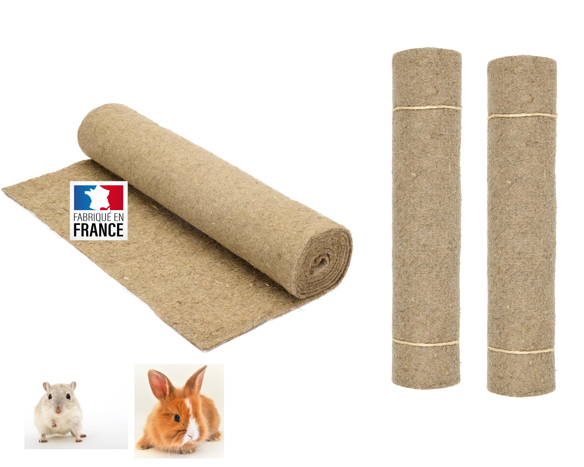 La Cordeline Lot 3 Alfombrillas de Cáñamo Natural 40 x 100 cm Premium 1000g/m² - Fondo de Jaula para Roedores, Conejos, Hámster…