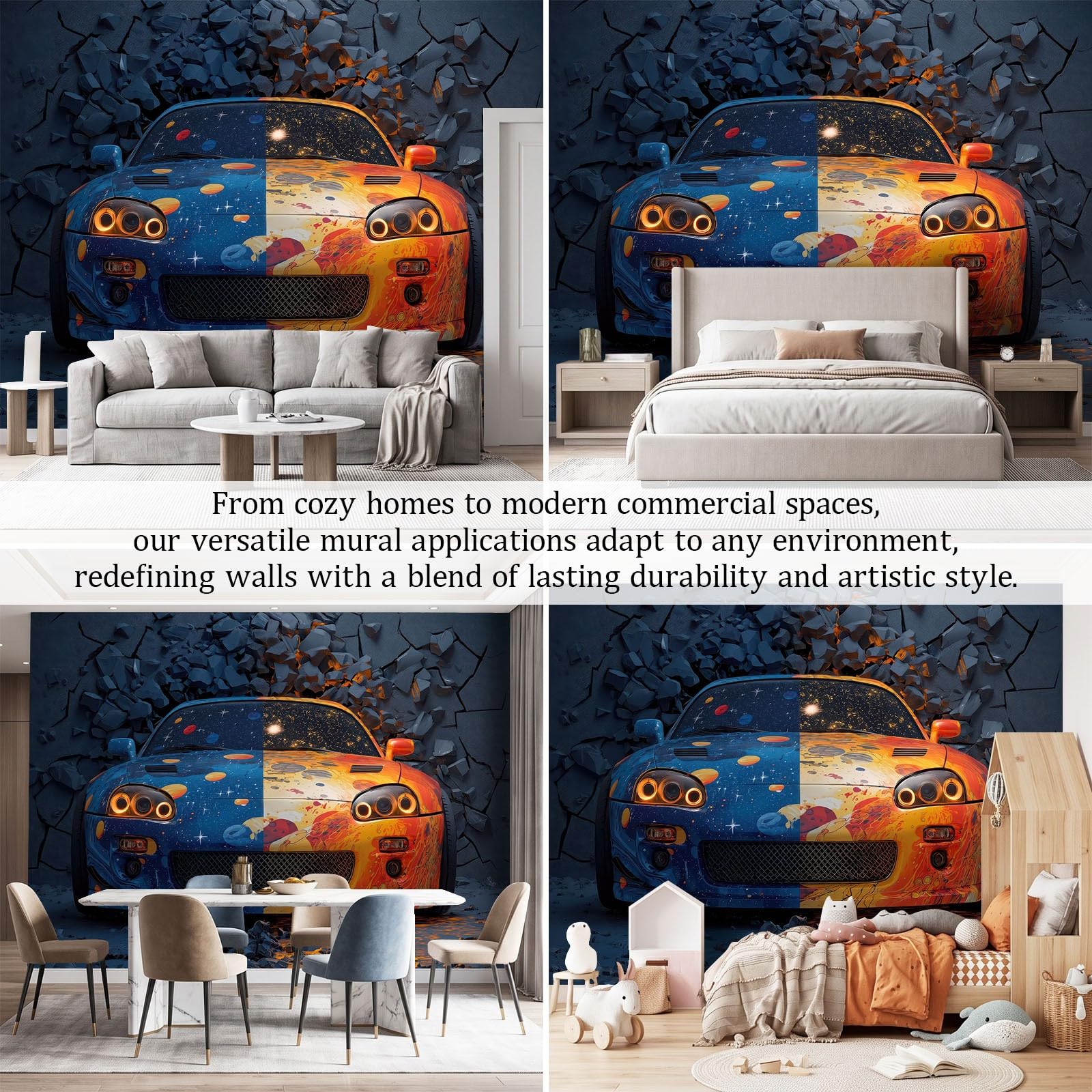 Kosmos mur, galaktyka, czerwony, samochód sportowy, fototapeta – szer. 200 x wys. 140 cm – sci-fi, futurystyczna tapeta ścienna, tapeta na fizelinie, 3D, niebiesko-czarna, tapeta z motywem, dekoracja