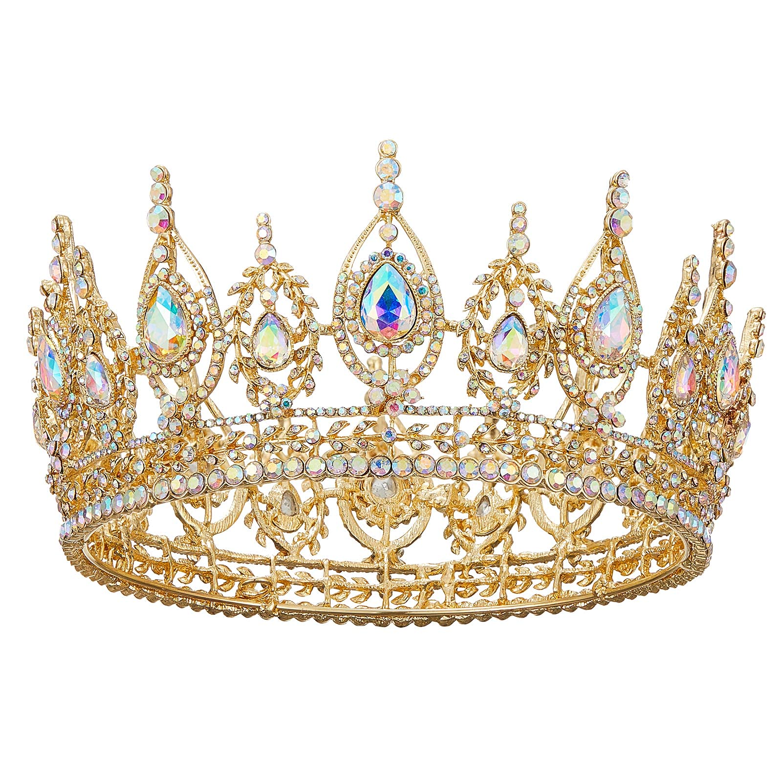 Photo 1 of SWEETV Royal Queen Crown, Wedding Tiara for Bride, Aurora Borealis Rhinestone Tiaras and Crowns for Women, Costume Headpiece for Birthday Cosplay Party Celebration,Multicolored+Gold 8.Multicolored+Gold