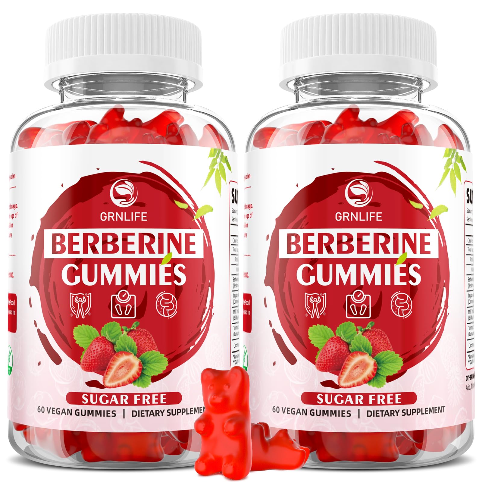 Berberine Gummies with Ceylon Cinnamon High Potency Berberine HCL Supplement for Immune and Metabolism Support, Sugar Free, Strawberry Flavor - 120 Count Strawberry 60 Count (Pack of 2)
