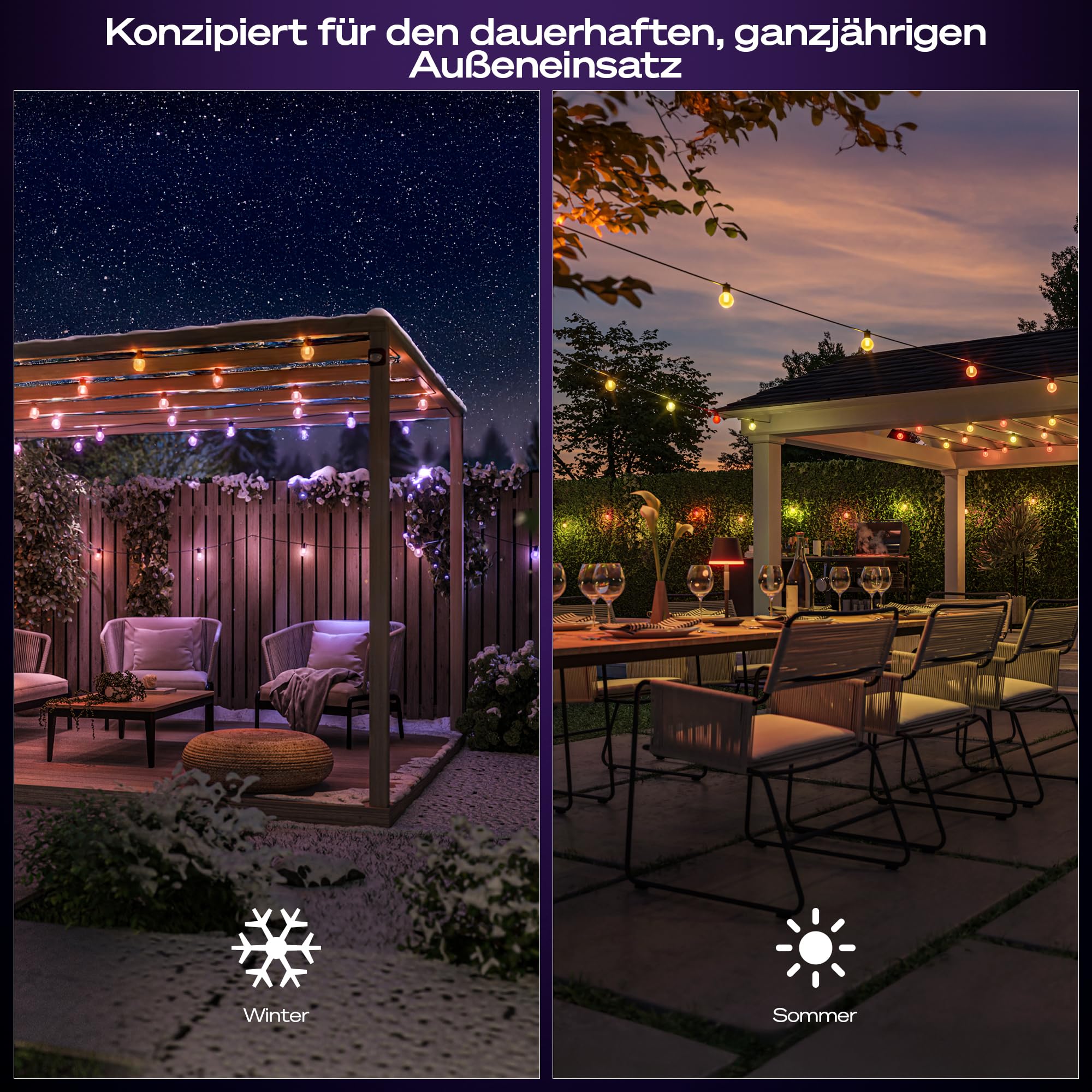 Philips Hue Festavia Globe Außenlichterkette, White & Color Ambiance, 14 M LED Lichterkette, 20 Lampenkugeln, dimmbare Gartenbeleuchtung funktioniert per Hue App, Alexa, Google Assistant, Apple Home