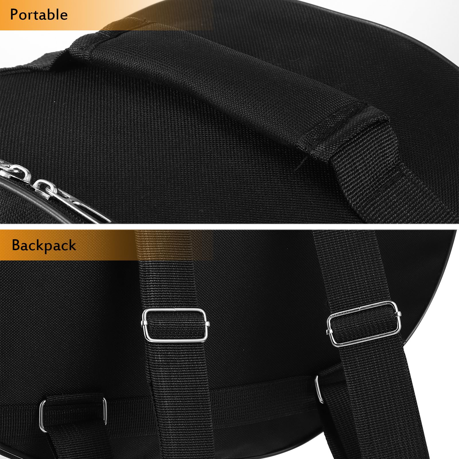 Generico Borsa per Rullante 13-14 Pollici in Nylon Rotonda, Borsa per Batteria Portatile Doppio Uso a Mano e Zaino, Custodia per Trasporto Strumenti a Percussione Resistente